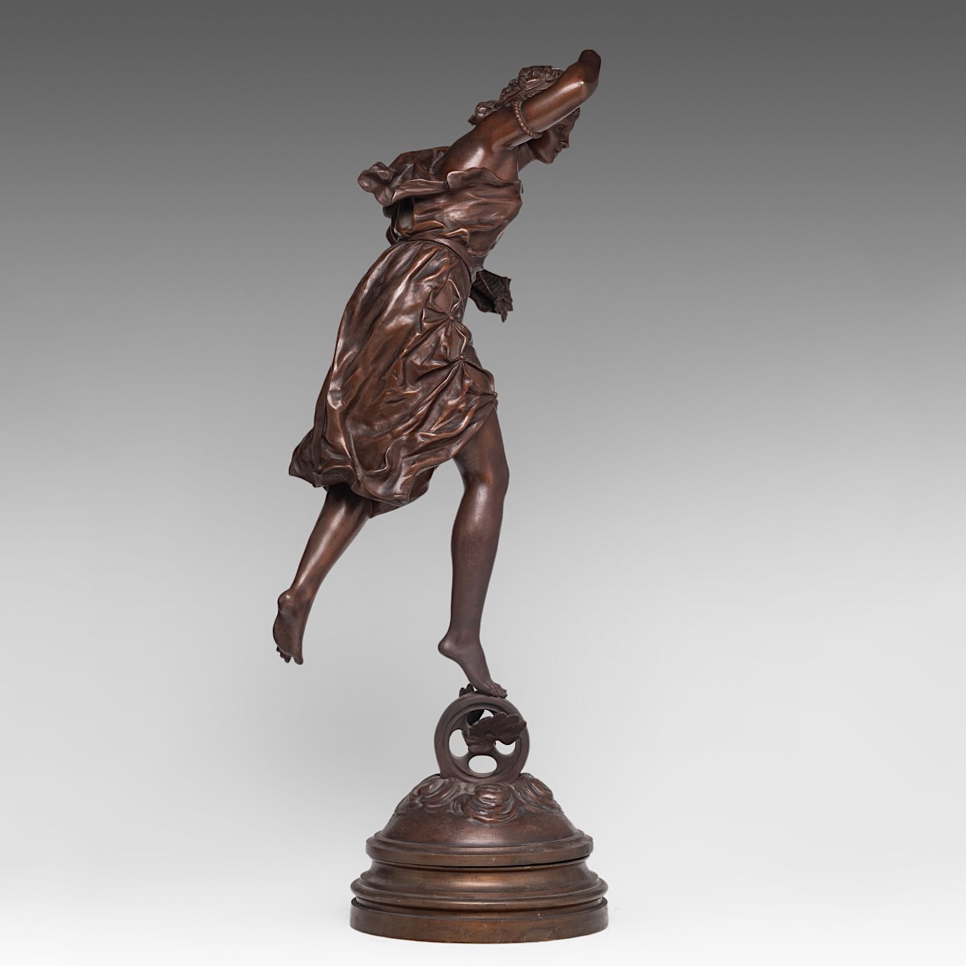 Ernest Rancoulet (1842-1918), 'La Fortune', patinated bronze, H 81 cm - Image 4 of 6