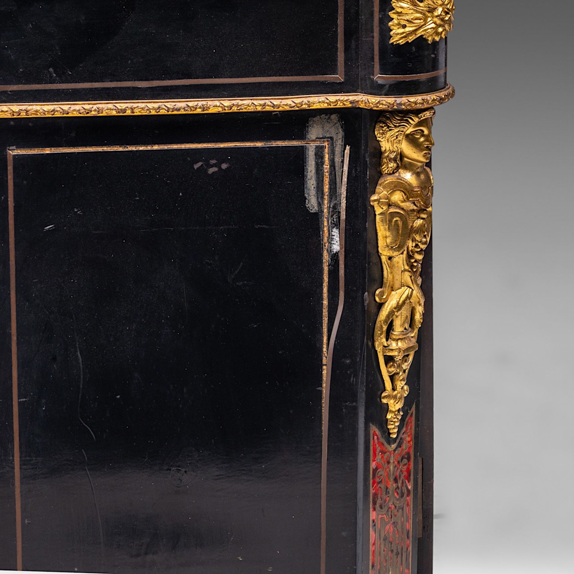 A Napoleon III 'meuble d'appui' with Boulle work, gilt bronze mounts and Carrara marble top, late 19 - Image 7 of 16
