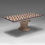 A decorative coffee table, tabletop with various marble types on a Corinthian order capital, H 44 -