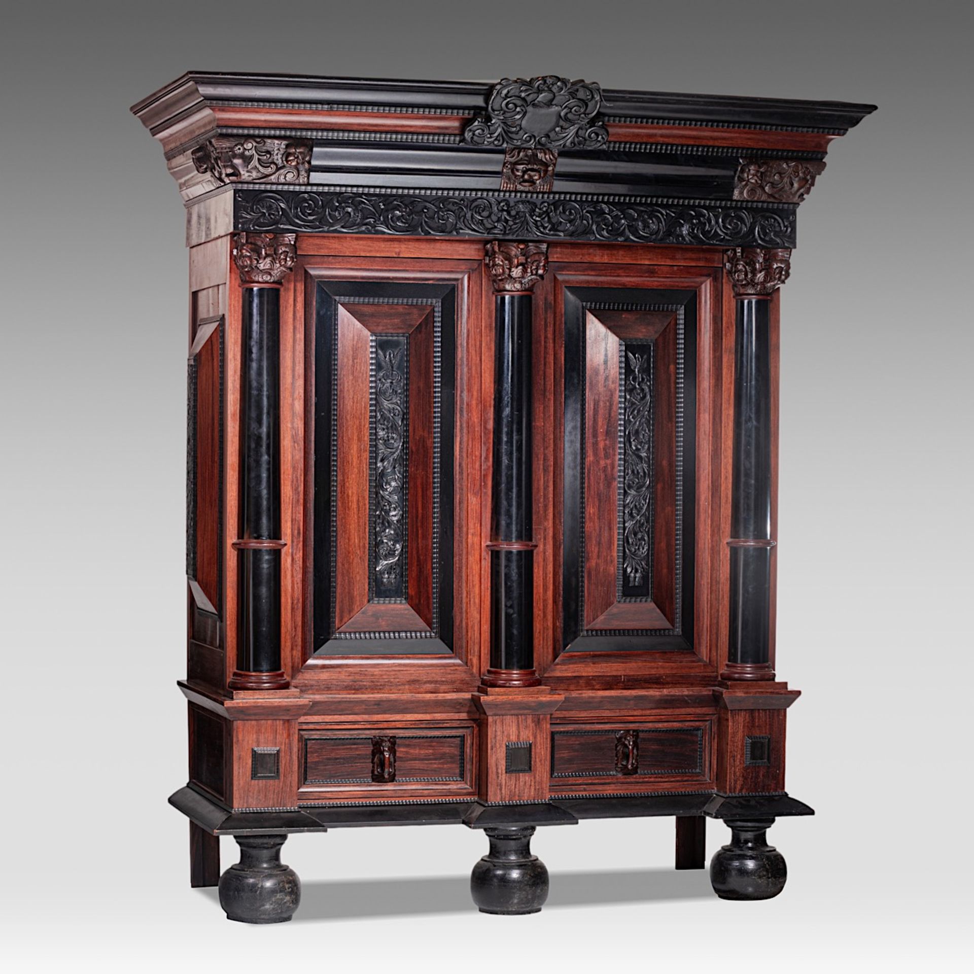 A large Baroque style rosewood and ebony cupboard, H 235 - W 200 - D 85 cm - Bild 2 aus 6