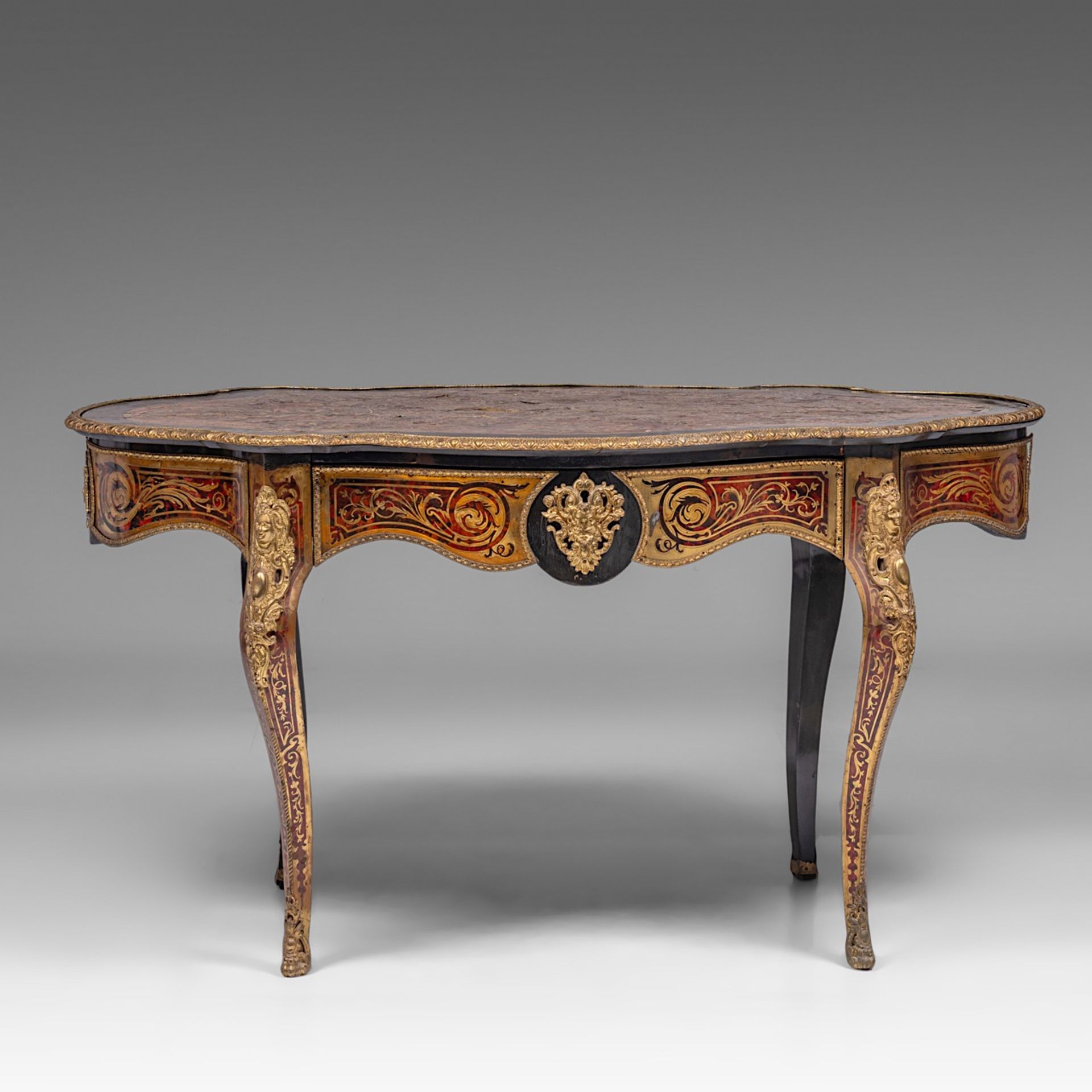 A Napoleon III Boulle work centre table with gilt bronze mounts, late 19thC, H 79 - W 146 - D 90 cm - Image 2 of 12