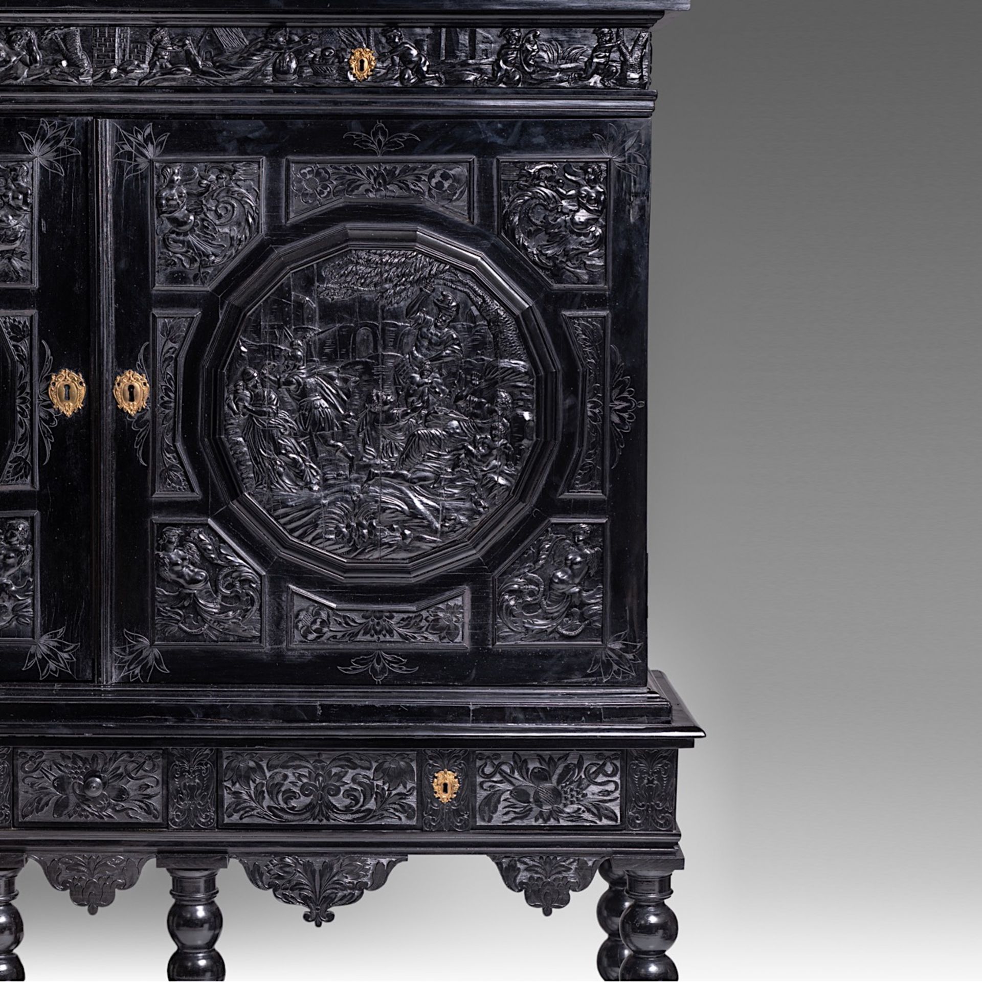 PREMIUM LOT - An exceptional 17thC French ebony and ebonised cabinet-on-stand, H 181,5 - W 163 - D 5 - Bild 11 aus 14