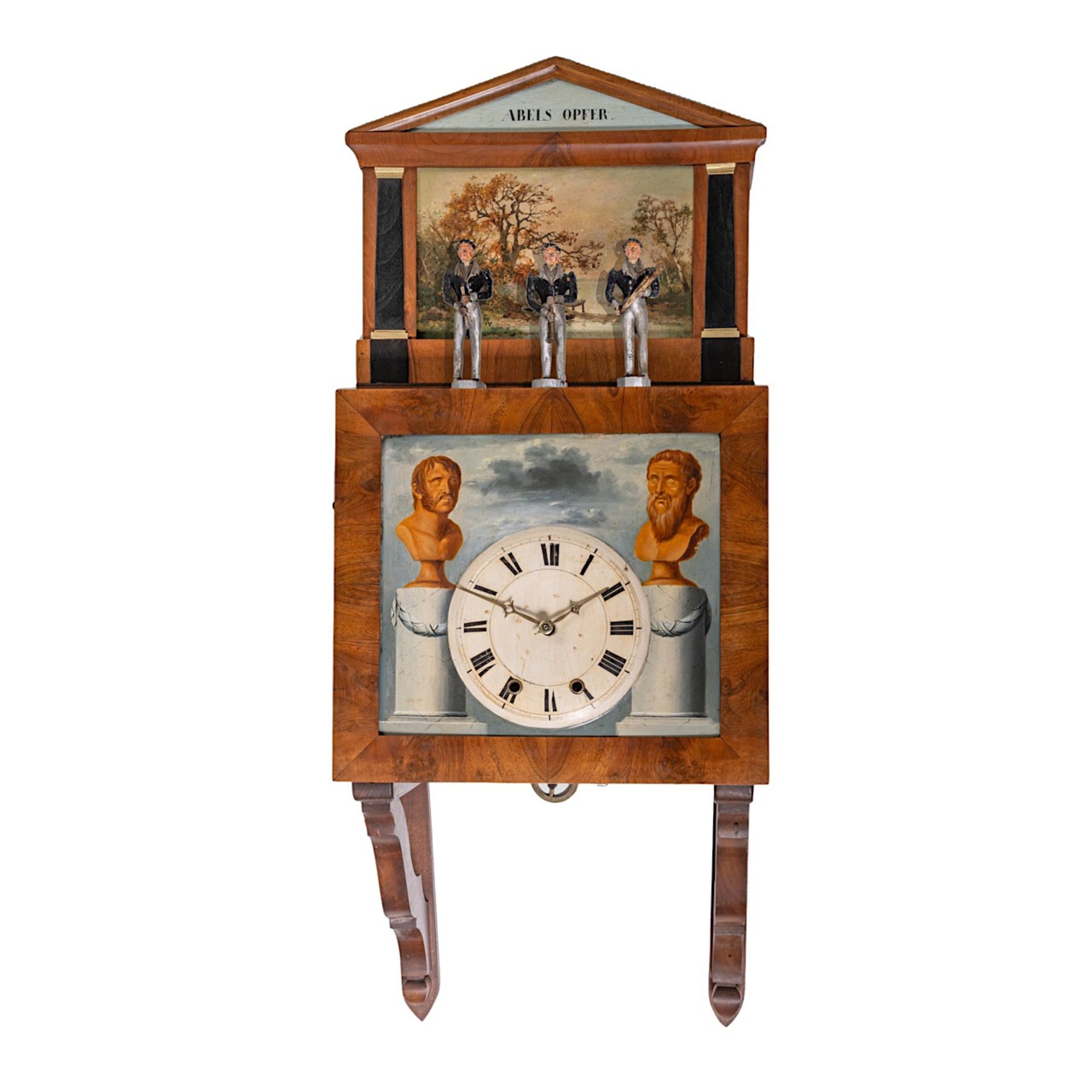 An exceptional Black Forest Biedermeier 'Abels Opfer' musical clock with automation, 19thC, H 81 - W