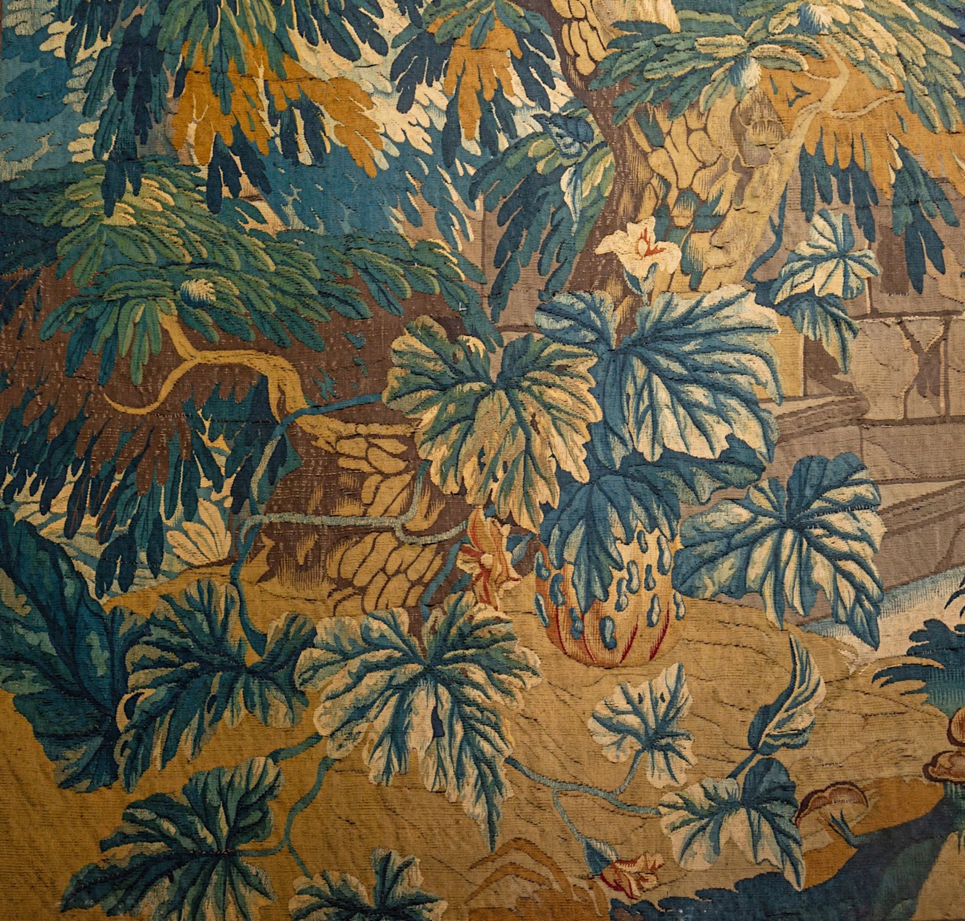 A 17th/18thC Flemish wall tapestry, 'The love of Mercury and Herse', H 239 - W 455 cm - Image 6 of 10