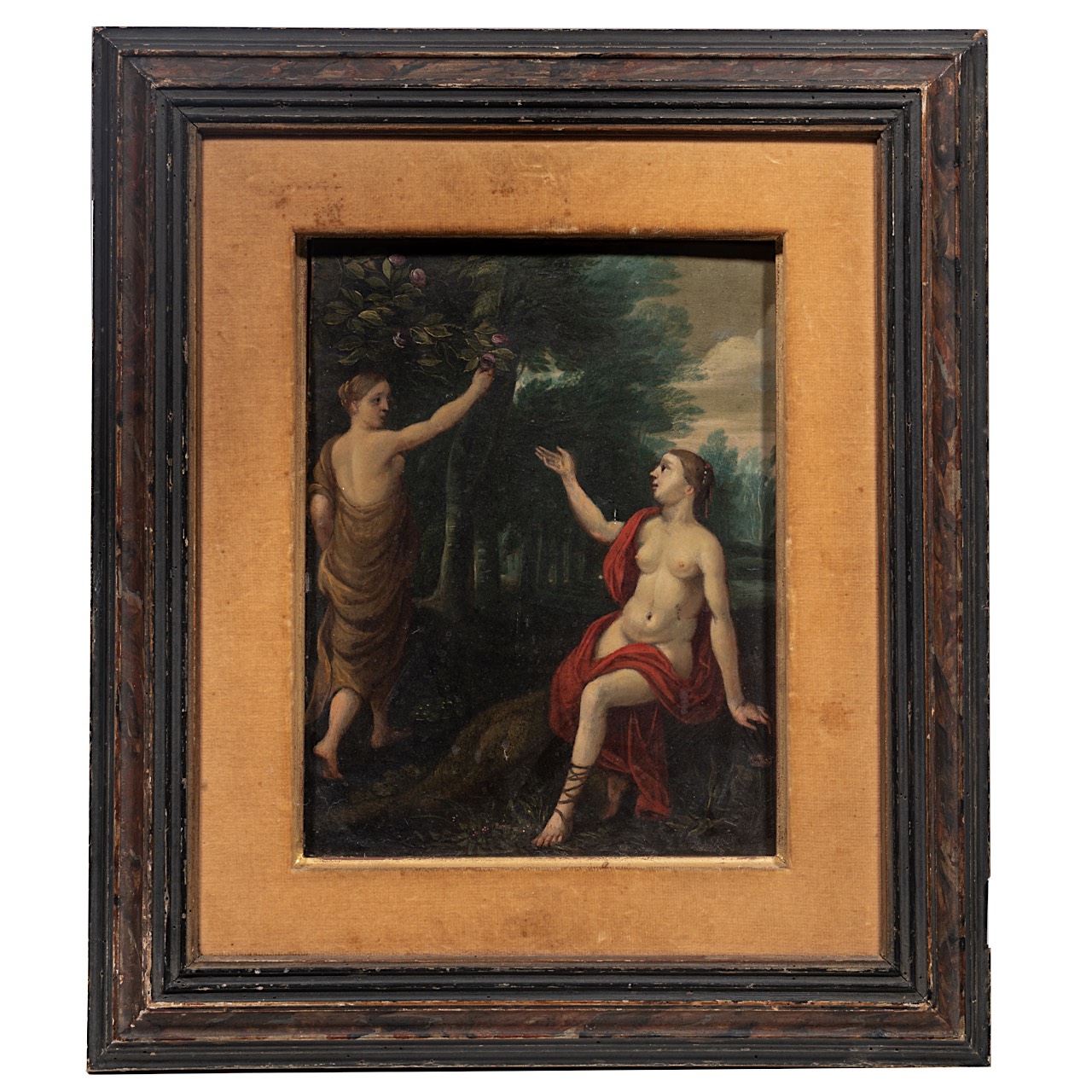 Two female Antique figures in a wooded landscape, Antwerp School, 17thC, oil on copper 21 x 16 cm. ( - Image 2 of 5