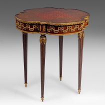 A Louis XVI style occasional table with marquetry and gilt bronze mounts, H 73 - W 68 - D 68 cm