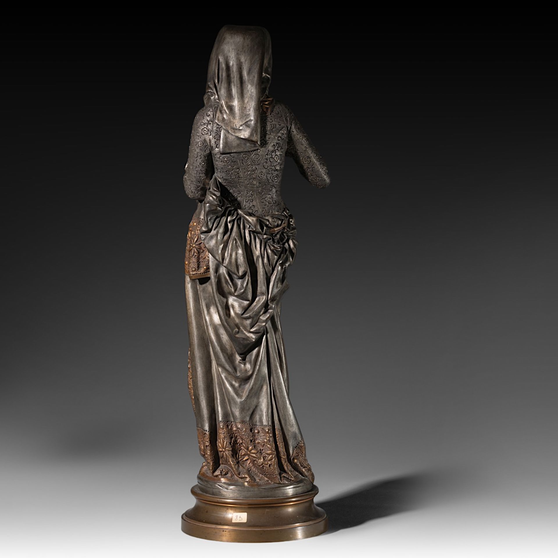 Carrier Belleuse Albert-Ernest (1824-1887), 'Liseuse', bronze and ivory, H 60 cm (+) - Image 4 of 9