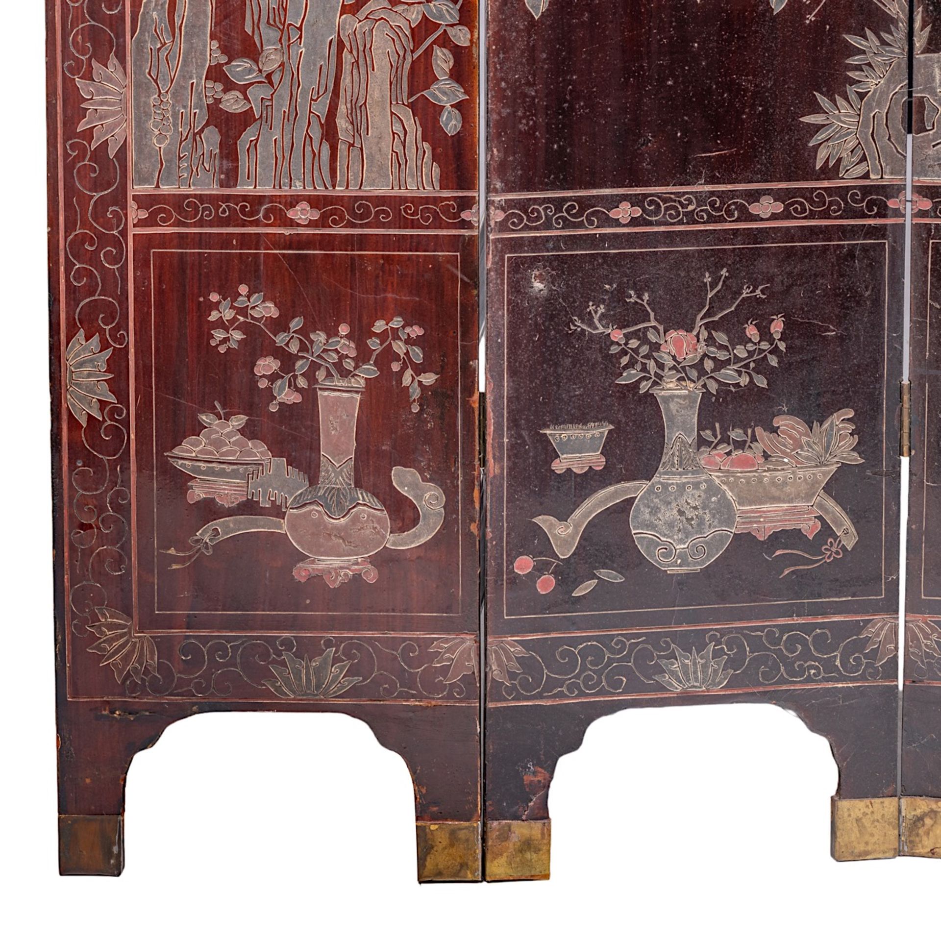 A Chinese coromandel lacquered four-panel chamber screen, late 18thC/19thC, H 162 - W 35,5 (each pan - Image 10 of 10