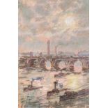 Emile Claus (1849-1924), view of the Thames, London, pastel and charcoal drawing 28 x 19 cm. (11.0 x