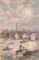 Emile Claus (1849-1924), view of the Thames, London, pastel and charcoal drawing 28 x 19 cm. (11.0 x
