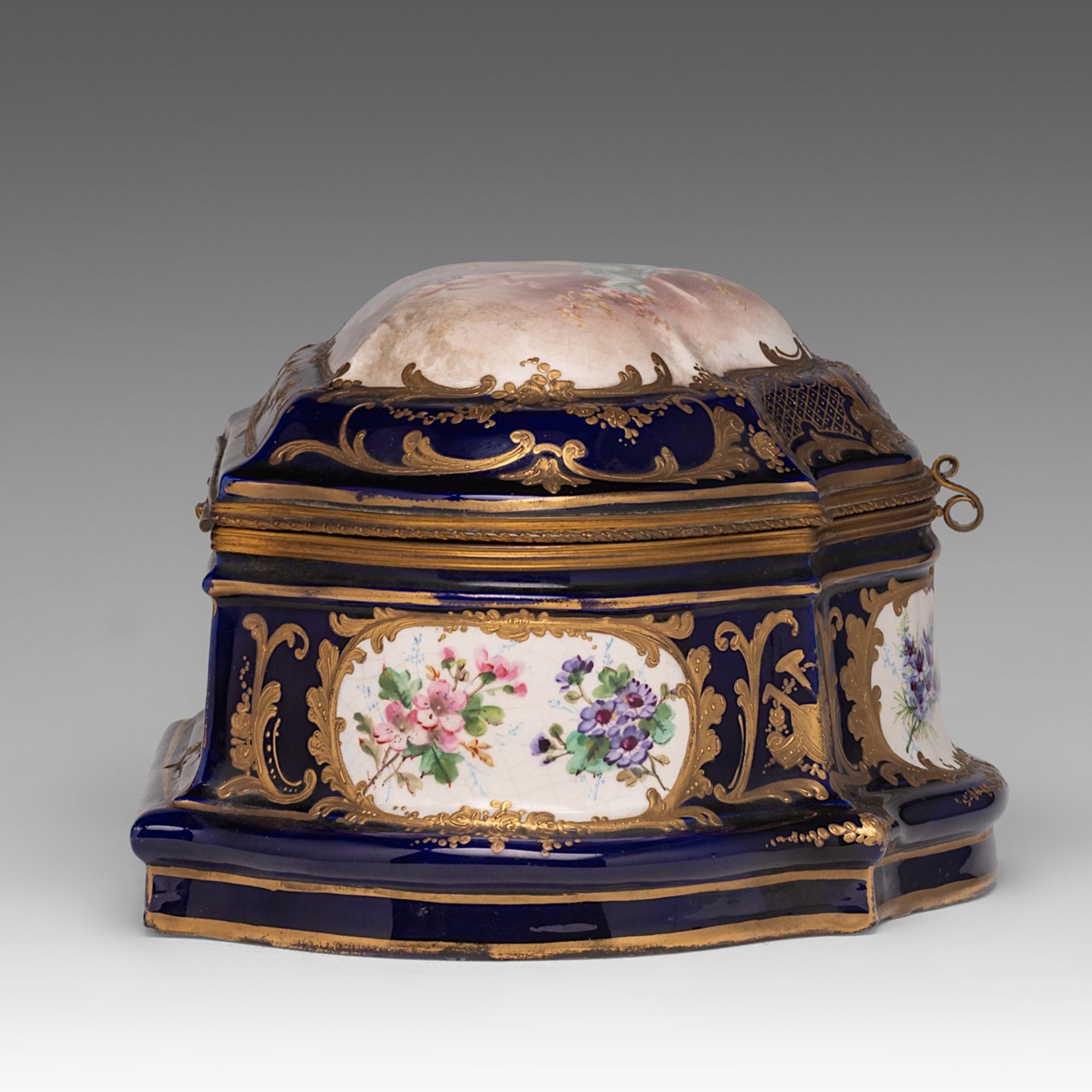 A fine bleu royale ground Sevres box with gilt decoration and hand-painted roundels, signed A. Collo - Image 5 of 12
