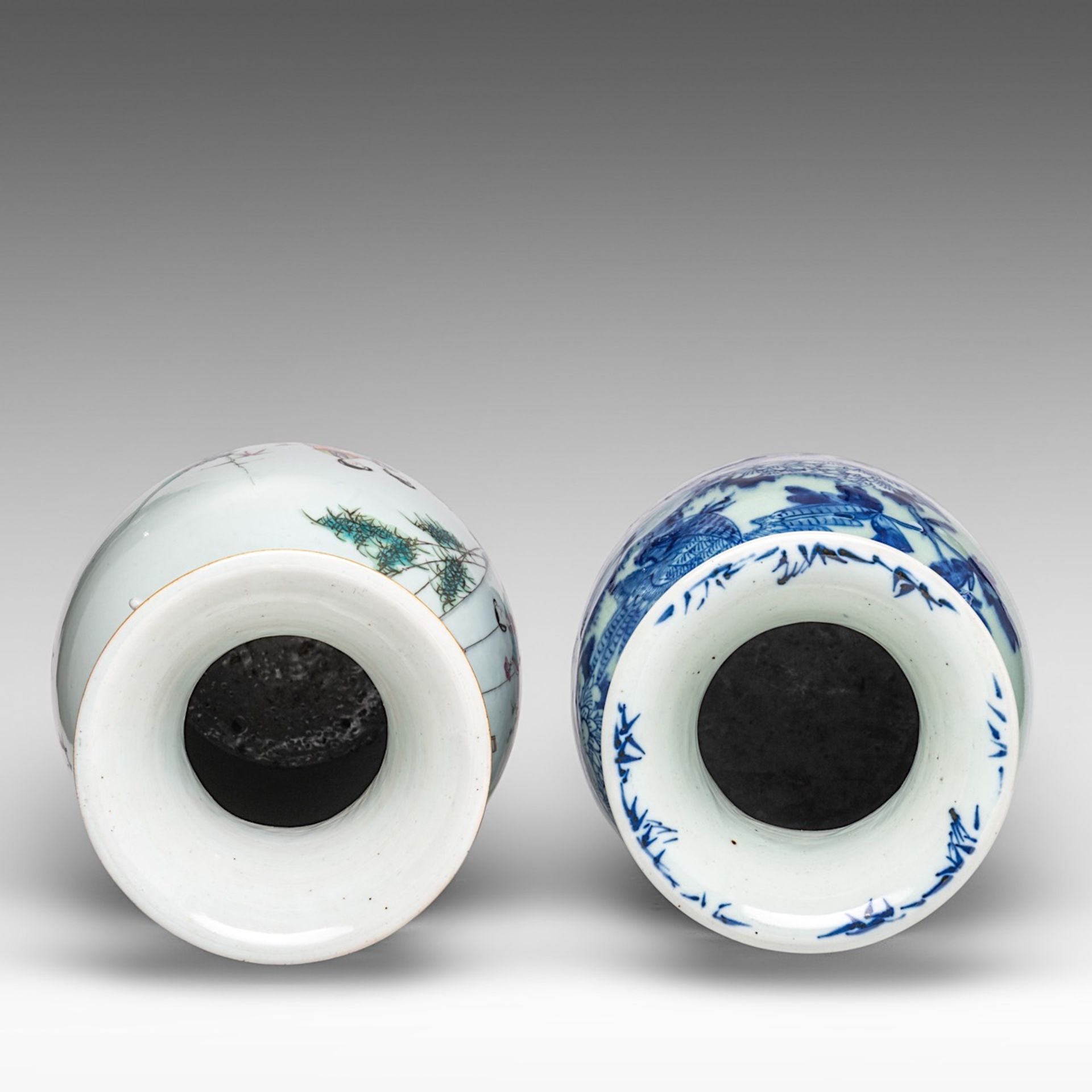 A collection of four Chinese famille rose, blue and white on celadon vases, Republic period, H 42 - - Bild 7 aus 8