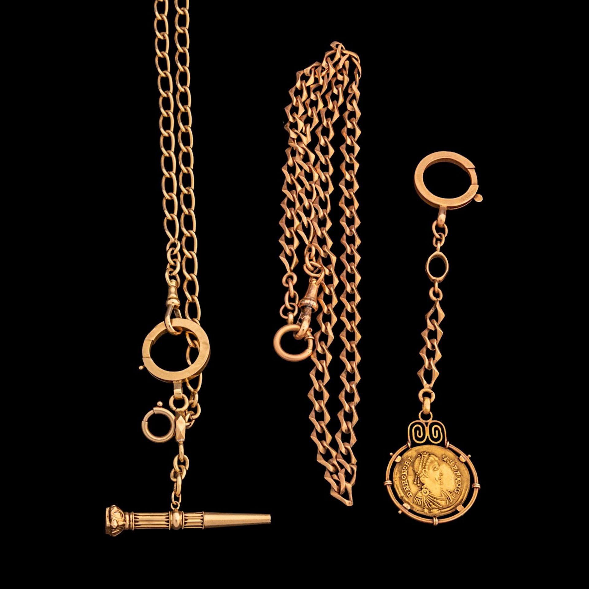Three 18ct gold watch chains, total weight 71 g. - Image 2 of 6
