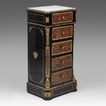 A Napoleon III Boulle work secretary, with gilt bronze mounts and Carrara marble, H 99 - W 50 - D 36