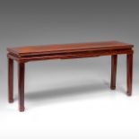 A Chinese elm wood console table, with rattan top, late Qing period, H 73 - W 168 - D 45 cm