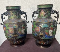 Paire "Cloisonner" vases" 19ièm. H : 31 cm