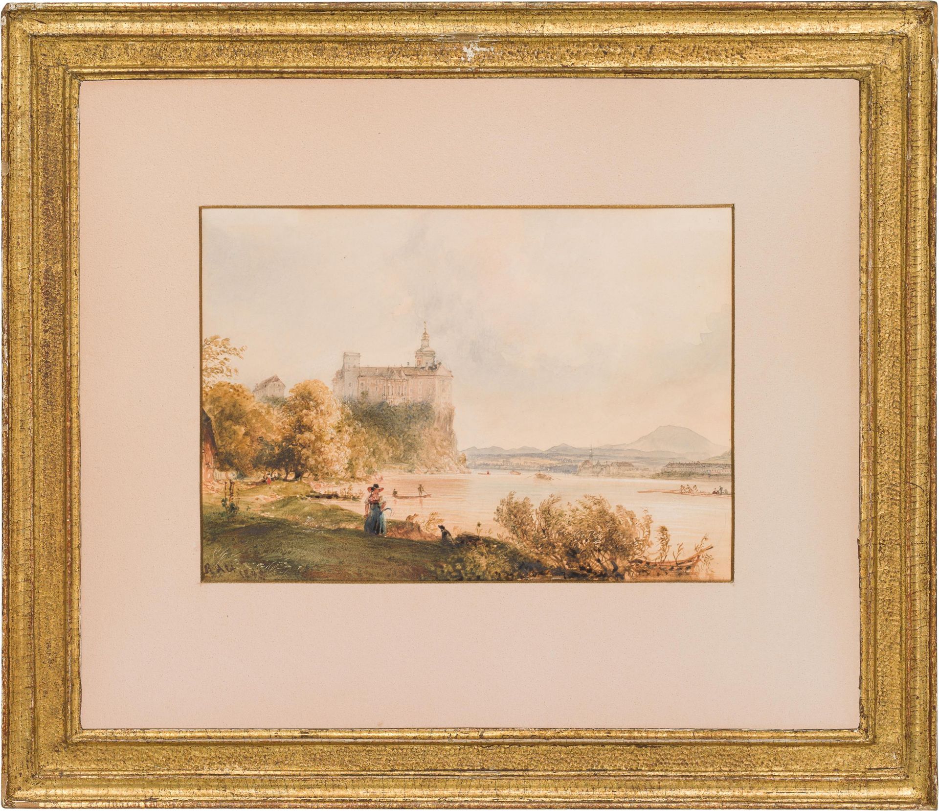 Rudolf von Alt: View on Schloss Persenbeug and Ybbs on the Danube - Image 2 of 2