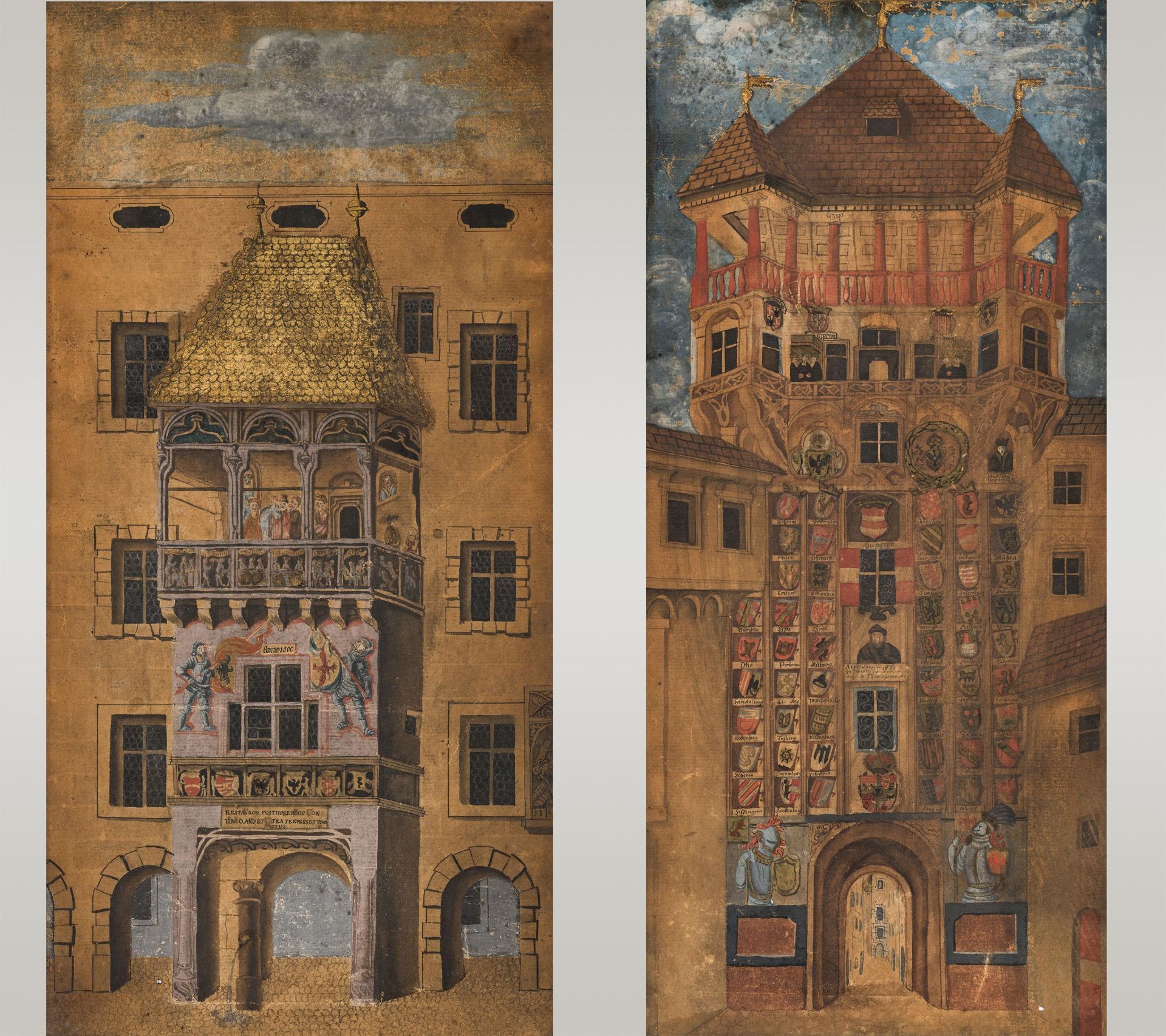 Tiroler Meister: "Das Goldene Dachl" und "Der Wappenturm der Hofburg" in Innsbruck (2 Stück)