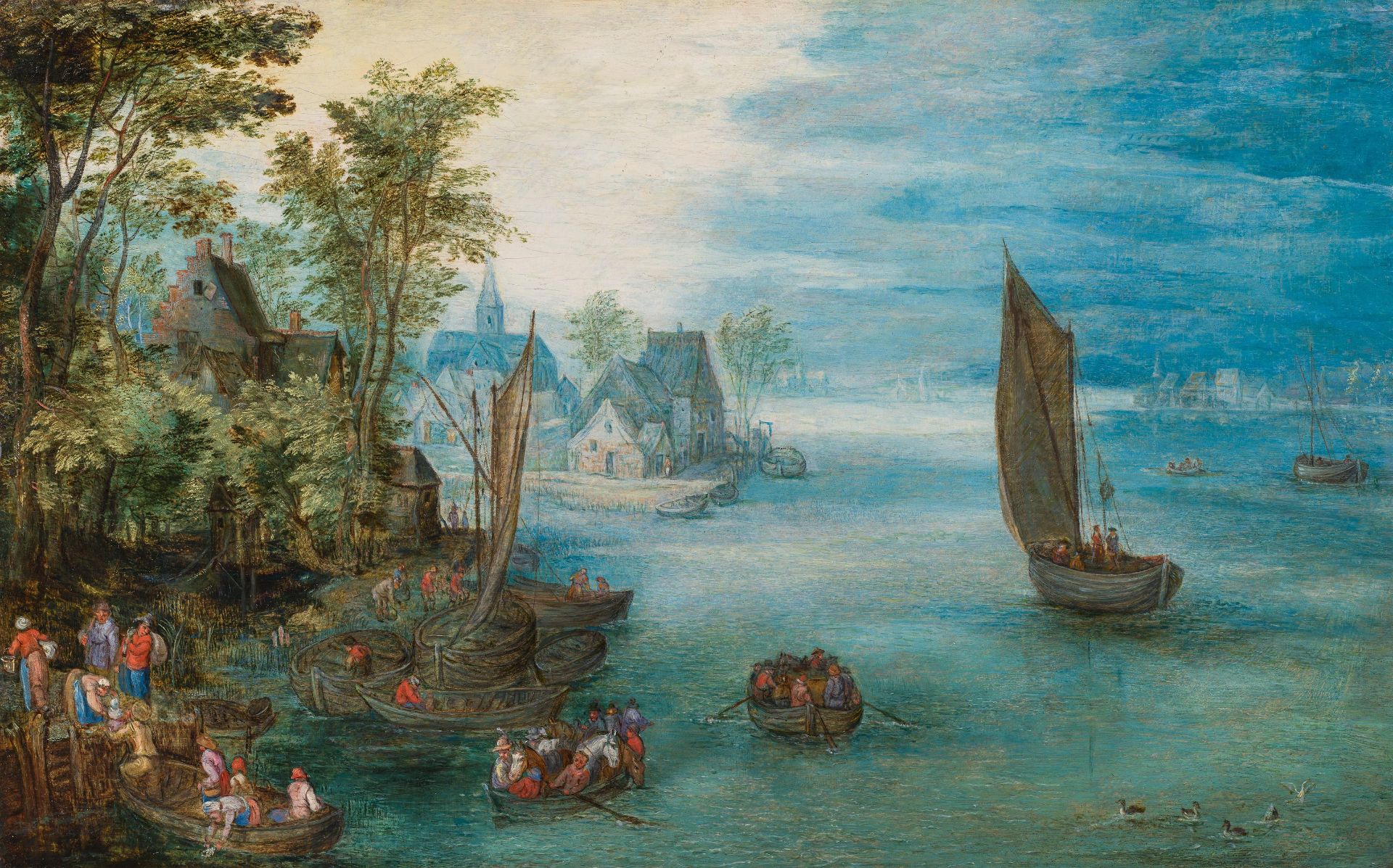 Jan Brueghel the Younger: Landing stage by the river