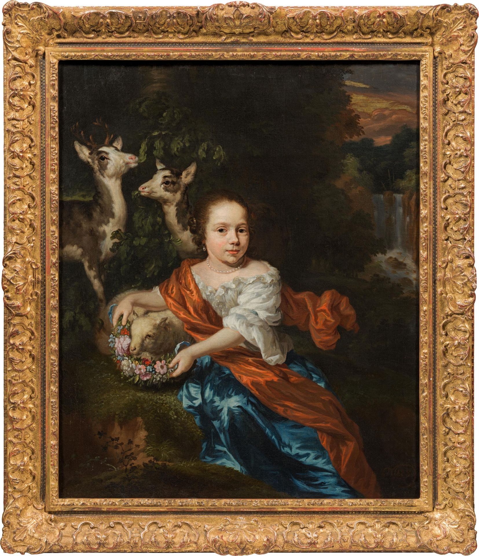 Nicolaes Maes: Girl with lamb and deer - Image 2 of 2