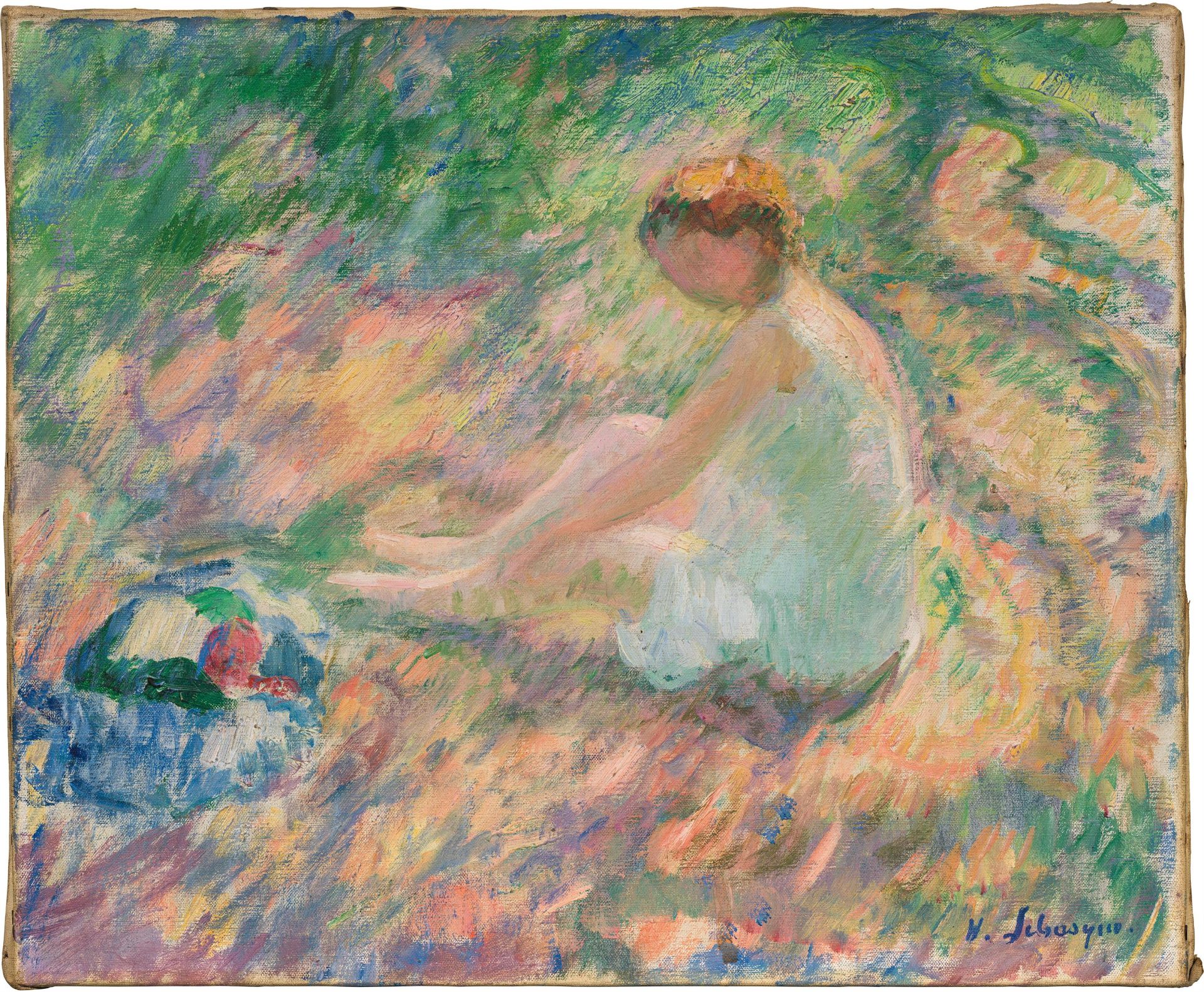 Henri Lebasque: Jeune femme assise dans l'herbe