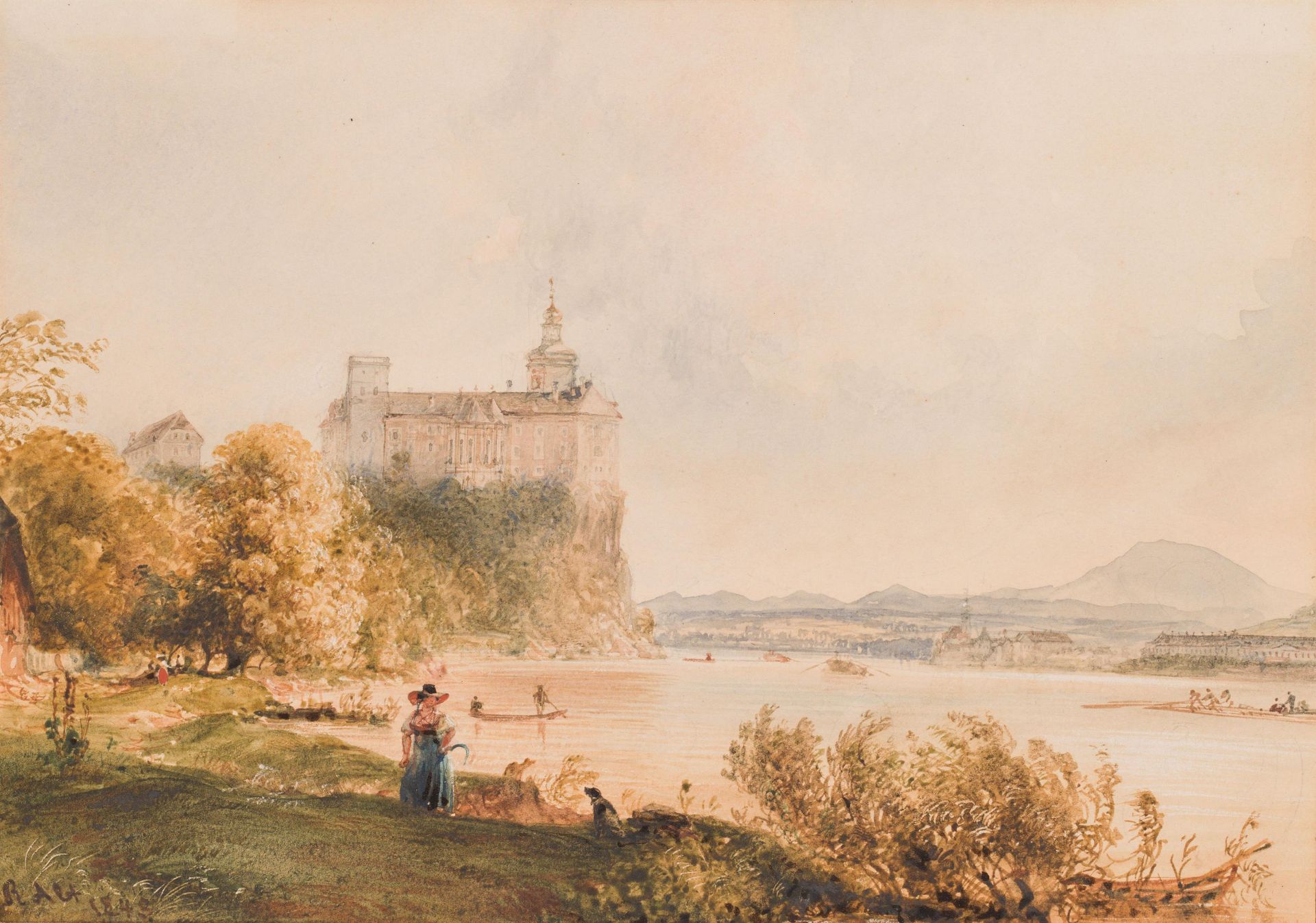 Rudolf von Alt: View on Schloss Persenbeug and Ybbs on the Danube