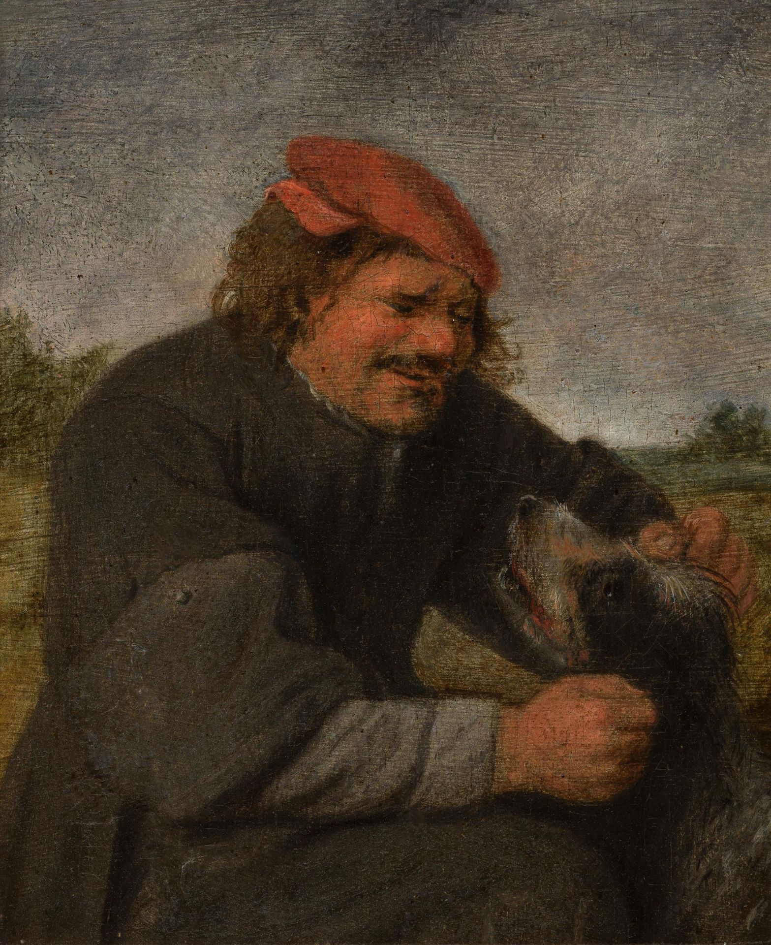 Circle of Adrian Brouwer : Peasant with his dog