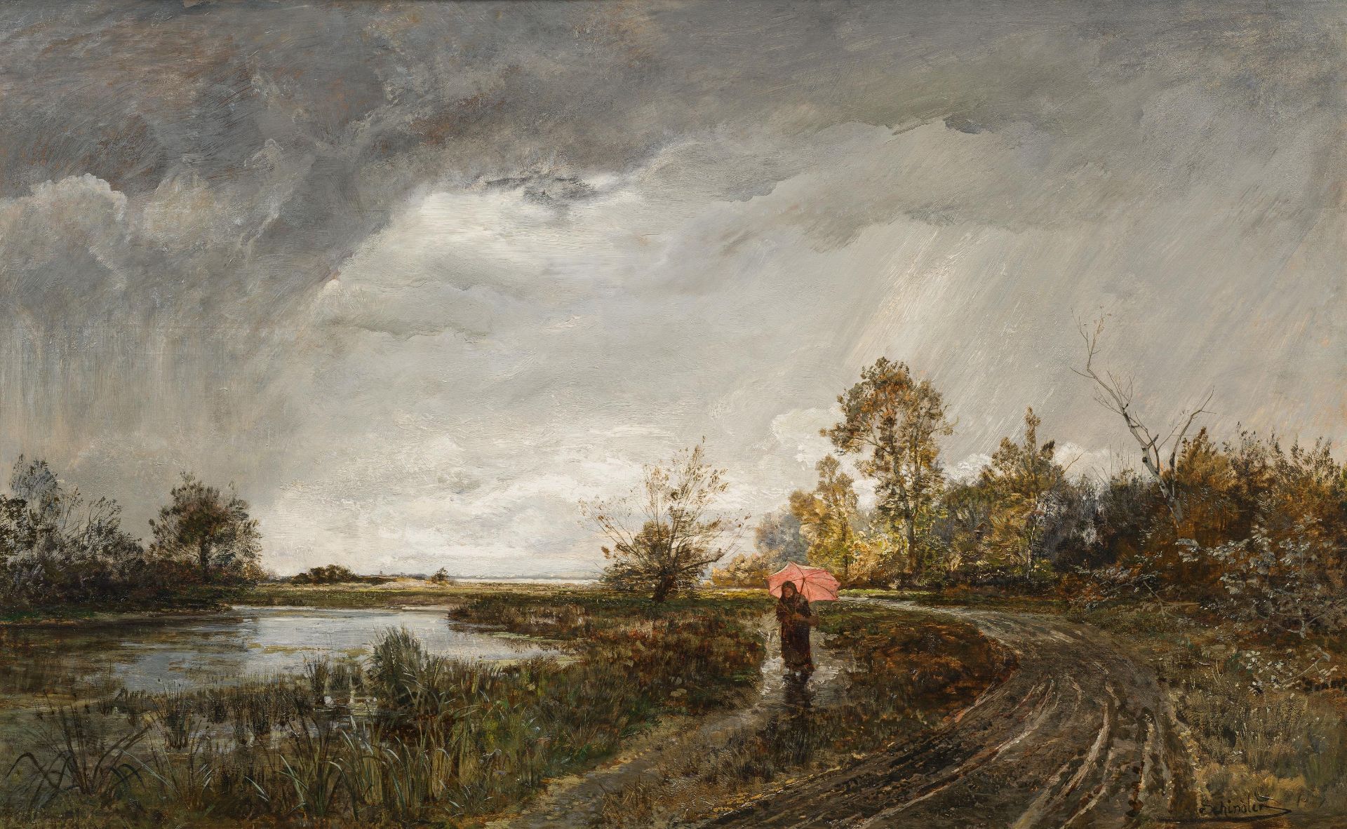 Emil Jakob Schindler: Landschaft bei Regen
