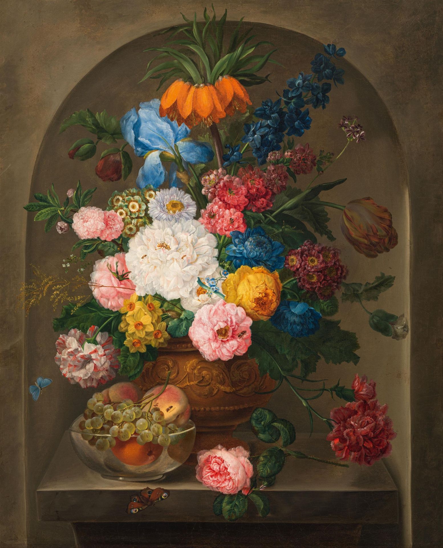 Attributed to Franz Xaver Petter : Large flower piece with fruit