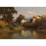 Josef Willroider: Häuser am Flussufer