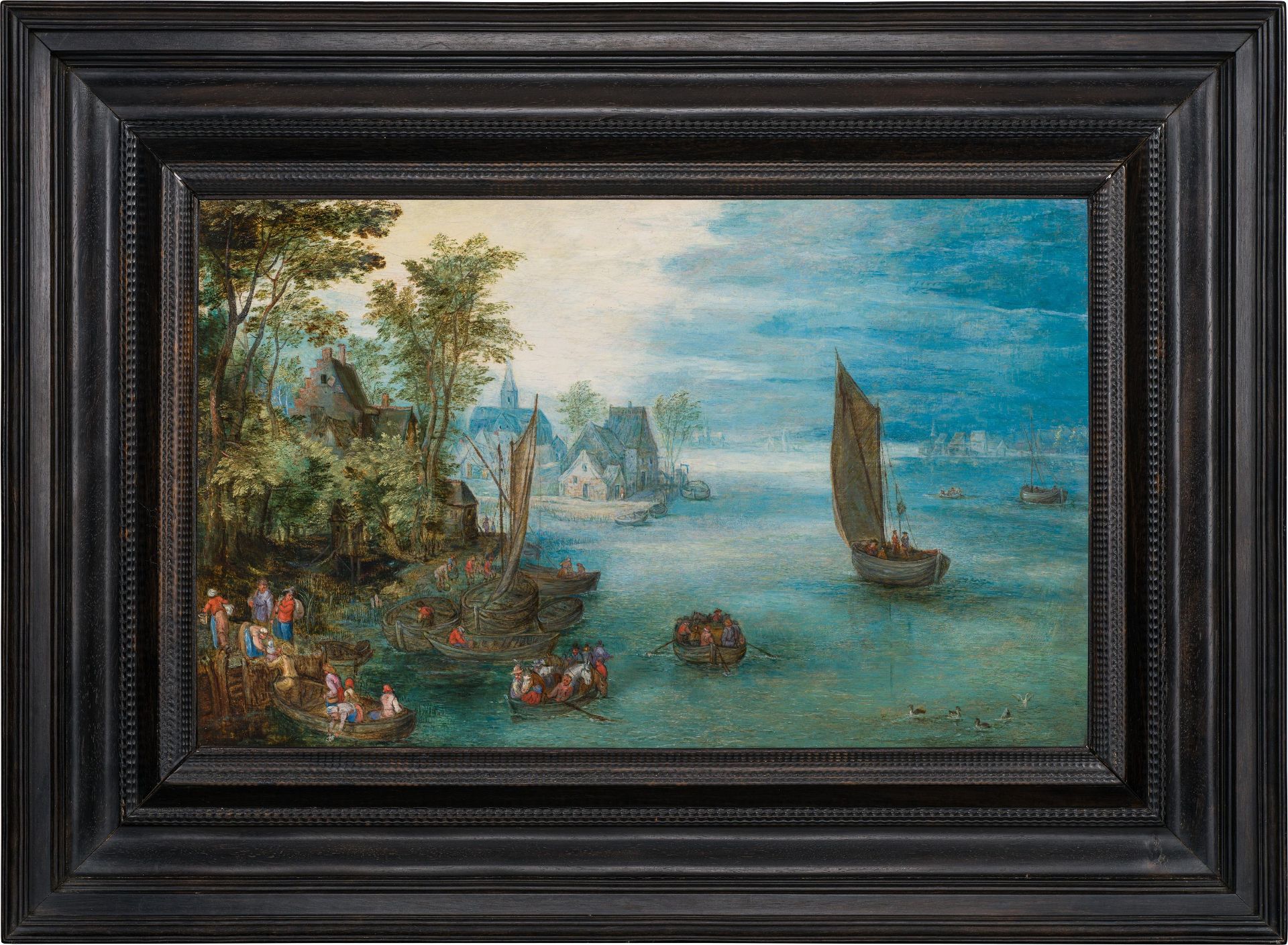 Jan Brueghel the Younger: Landing stage by the river - Image 2 of 2