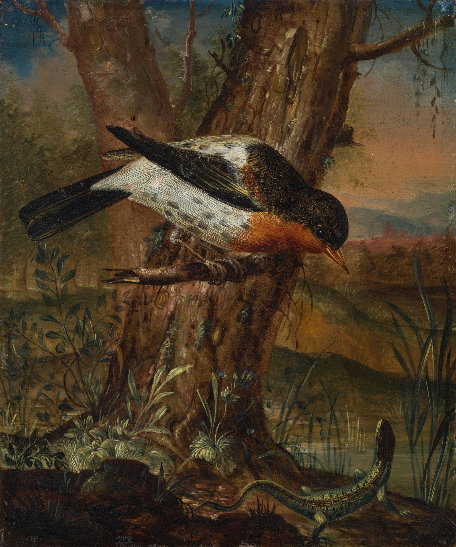 Johann Caspar Hirschely: Landscape with bird and lizard