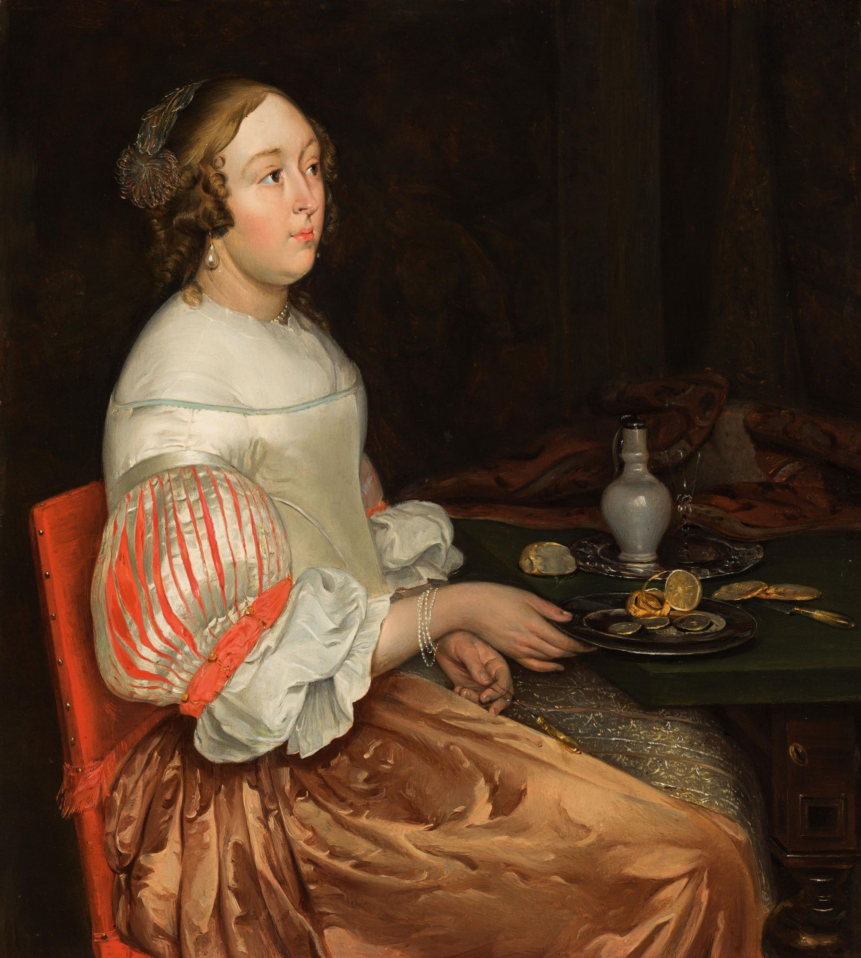 Circle of Eglon Hendrik van der Neer : Young lady at breakfast