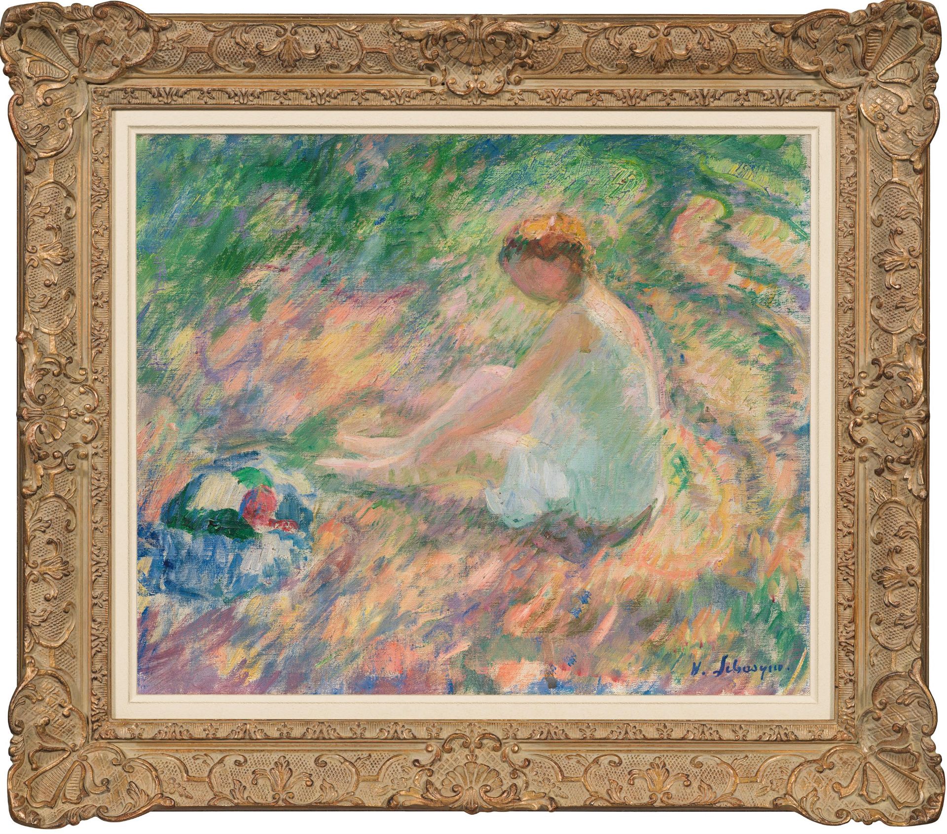 Henri Lebasque: Jeune femme assise dans l'herbe - Image 2 of 3