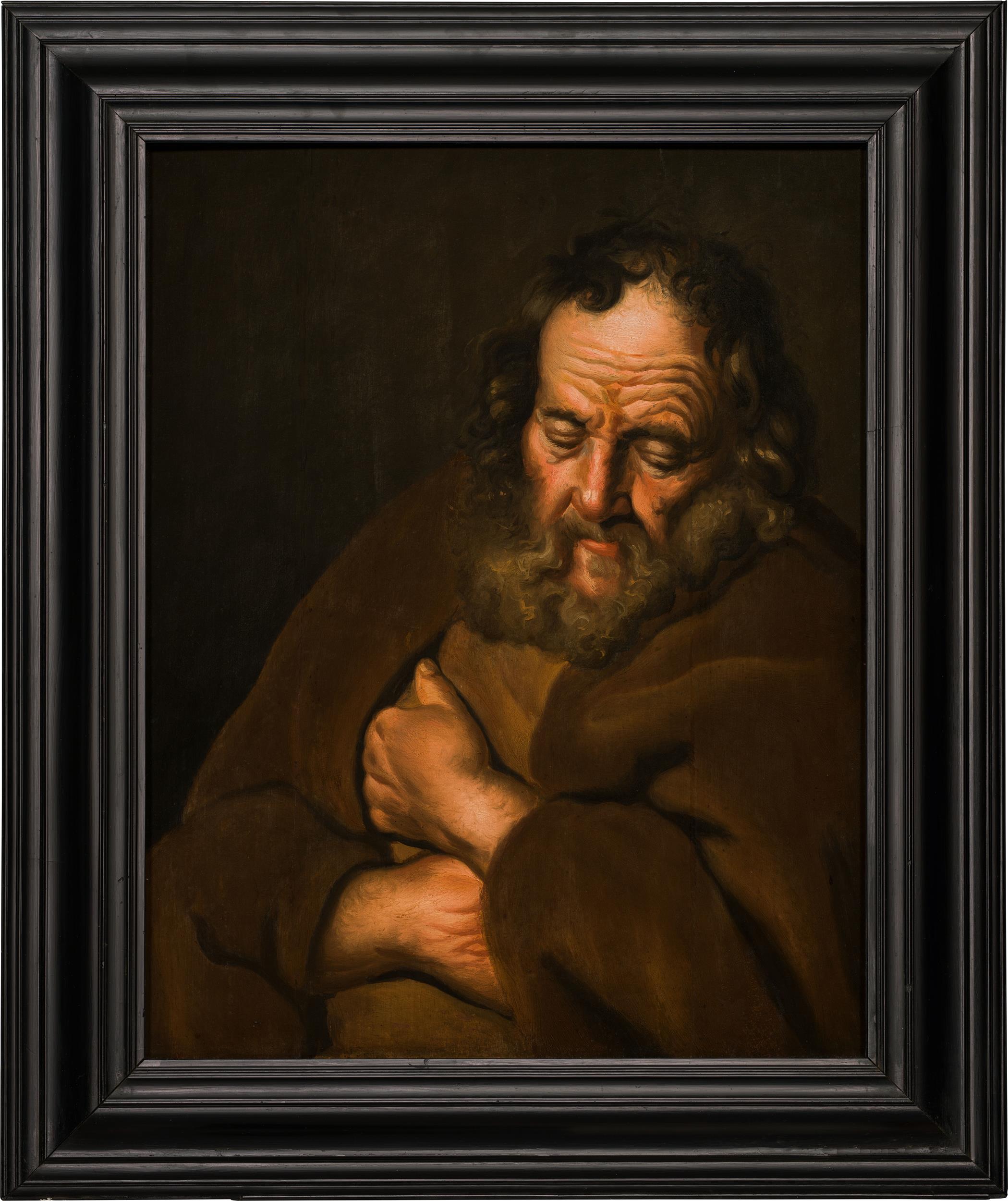 Circle of Rembrandt H. v. Rijn : Sleeping Saint (the dreaming St. Joseph ?) - Image 2 of 2
