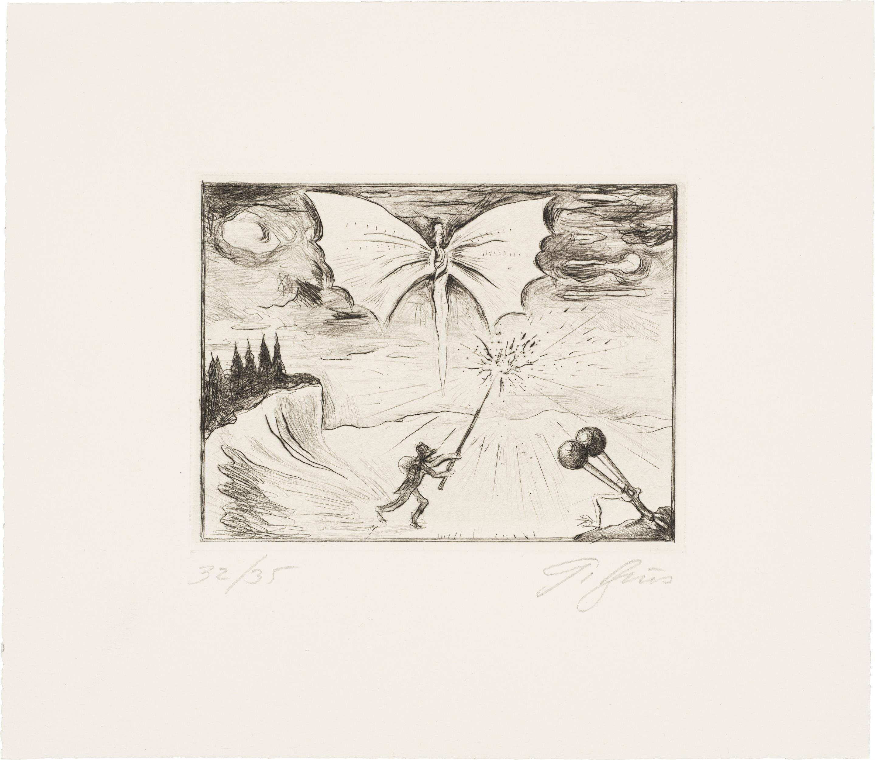 Günter Brus: Folder: 7 etchings for Gerhard Roth "Landläufiger Tod" - Image 6 of 10