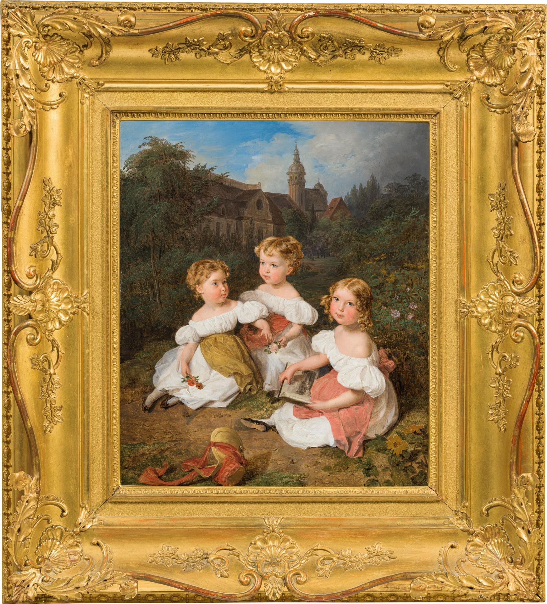 Ferdinand Georg Waldmüller: Polixena, Hedwig and Zdenka, Princesses of Lobkowicz - Image 2 of 2
