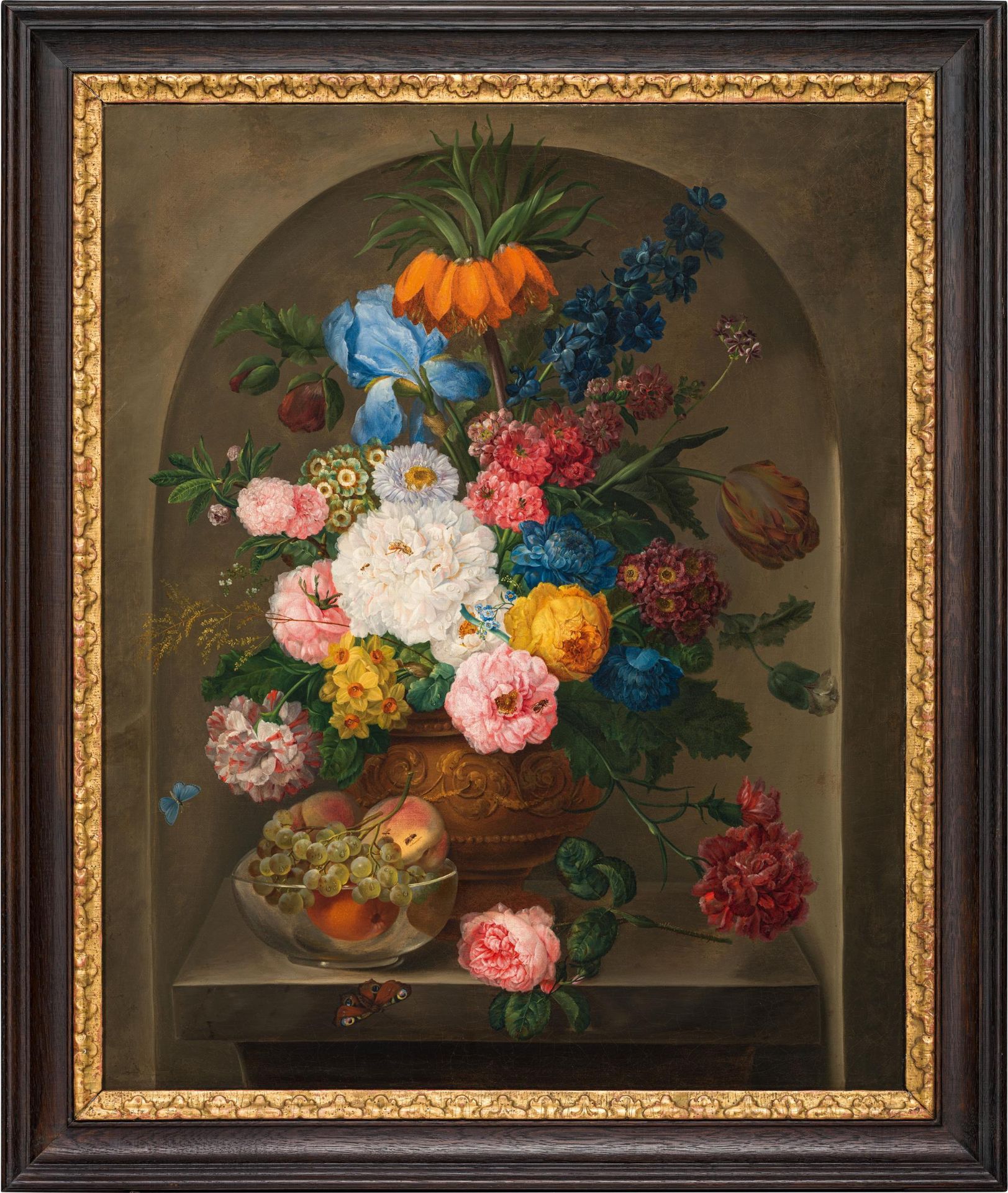 Attributed to Franz Xaver Petter : Large flower piece with fruit - Image 2 of 2