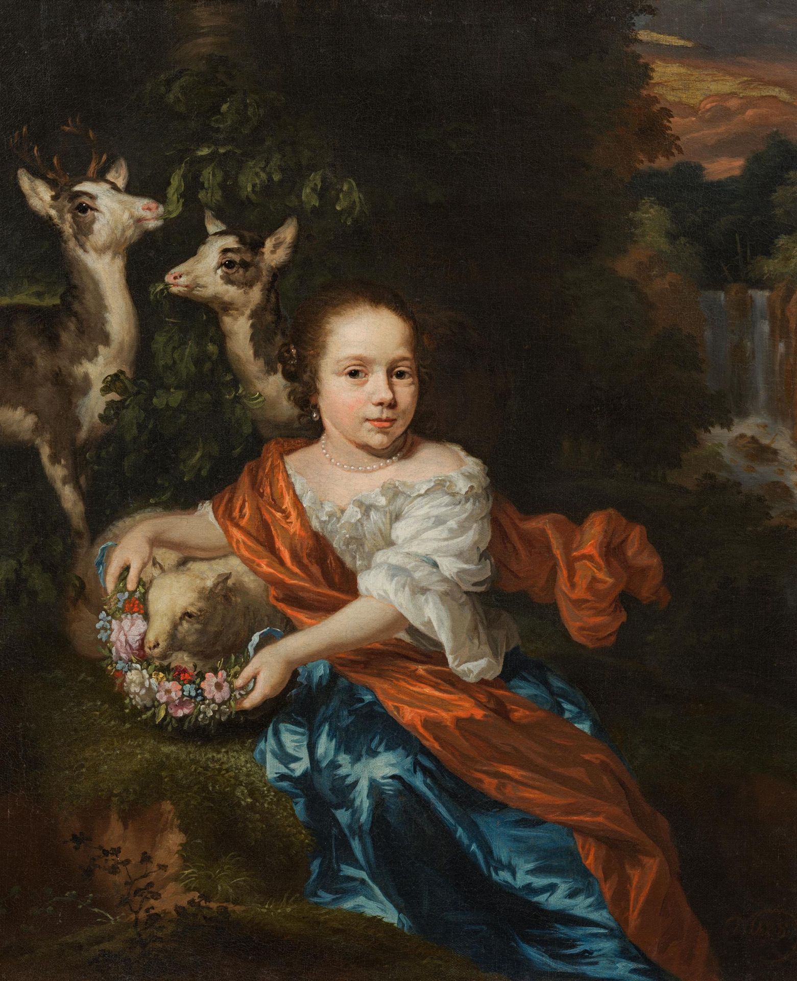 Nicolaes Maes: Girl with lamb and deer