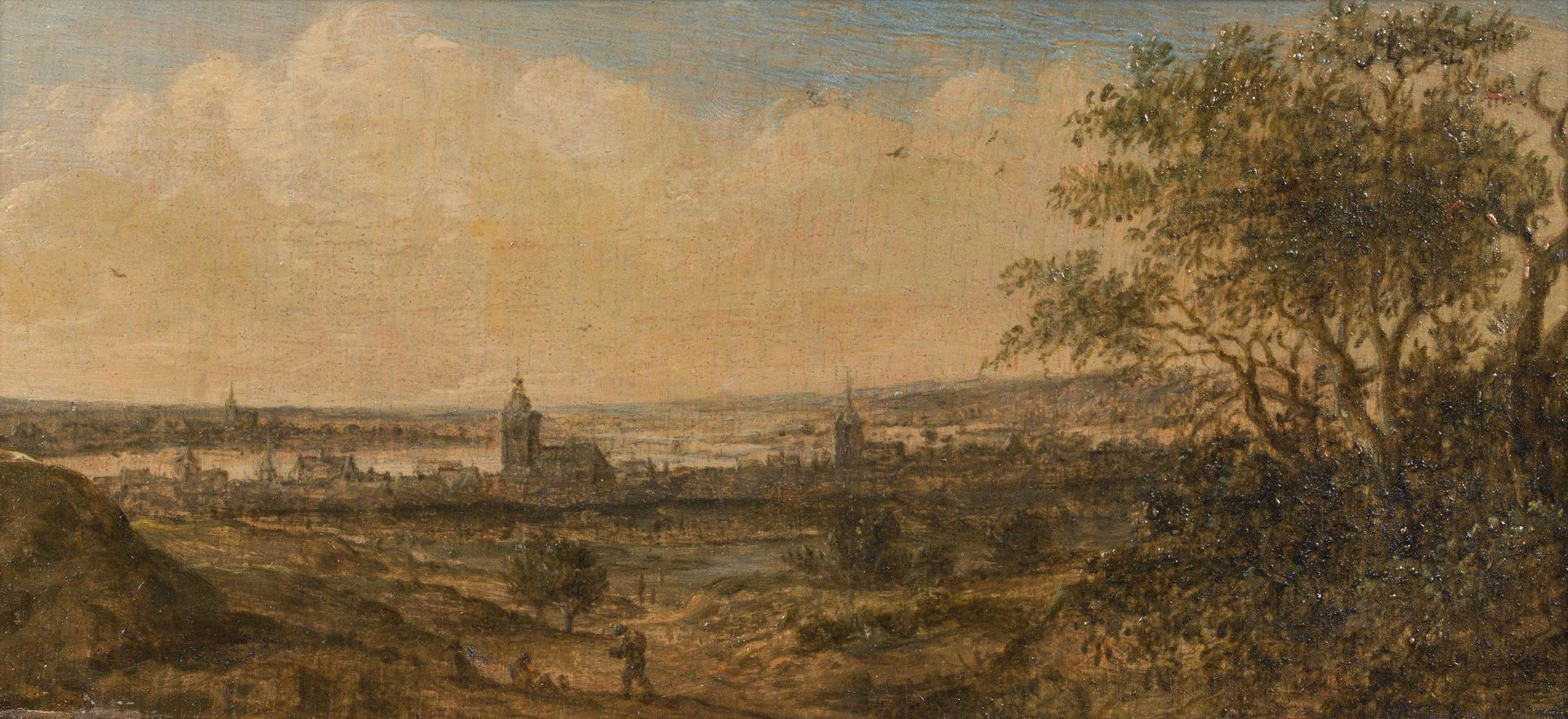 Anthonie J. van der Croos: River landscape with view of a city