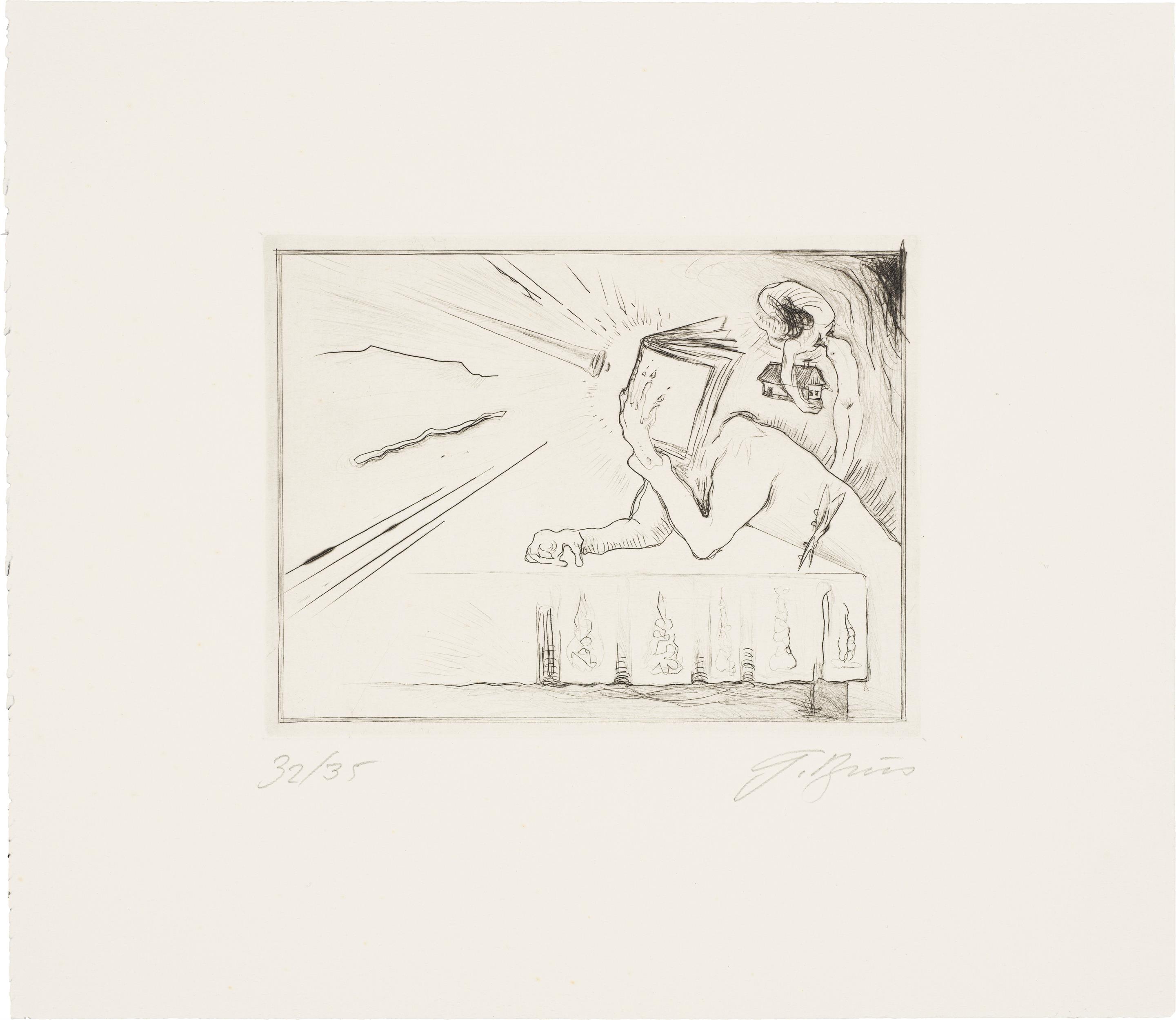 Günter Brus: Folder: 7 etchings for Gerhard Roth "Landläufiger Tod" - Image 9 of 10