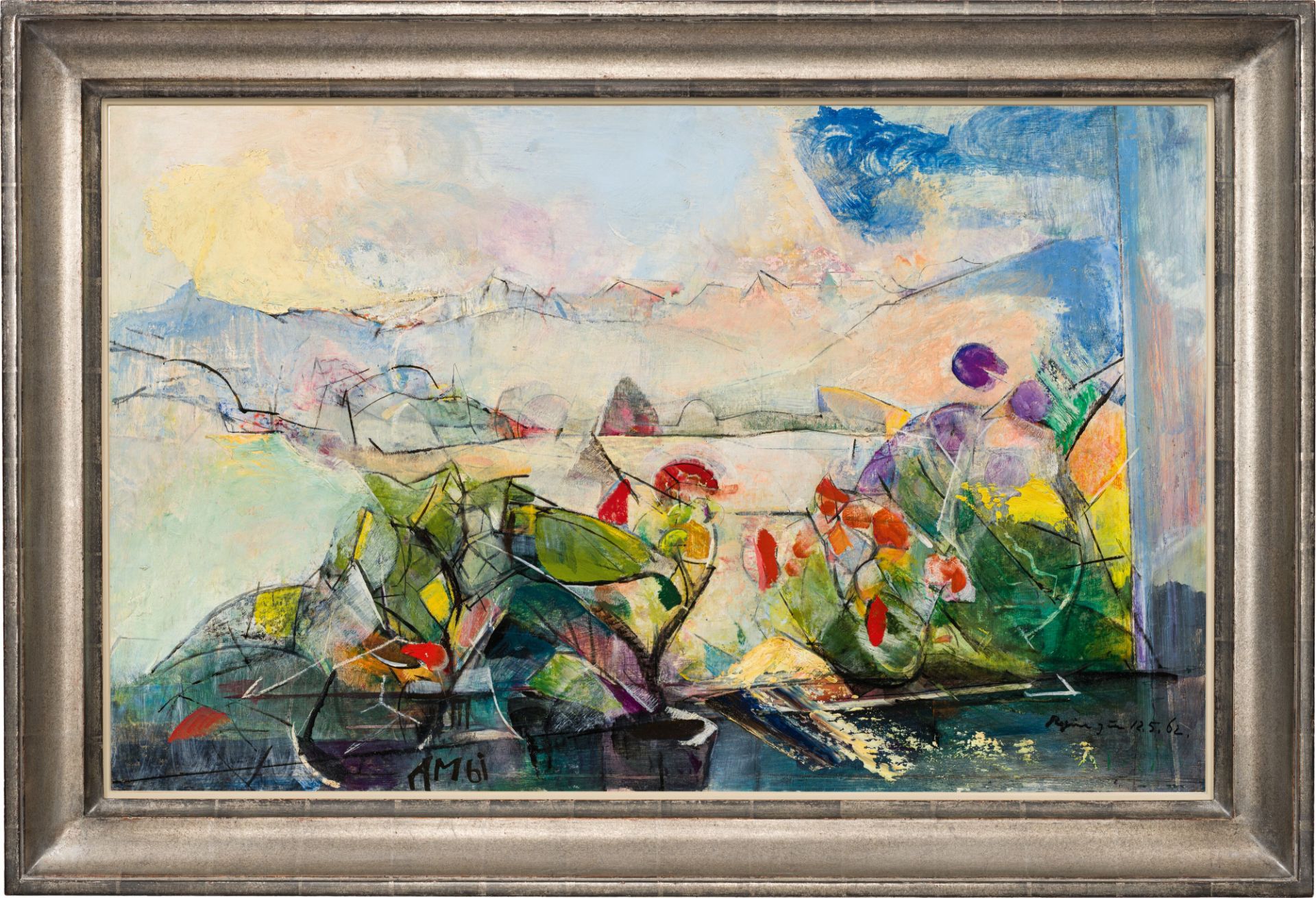 Anton MahringerBlumen am Fenster II1961oil on fibreboard; framed58 x 92 cmmonogrammed and dated on - Image 3 of 3