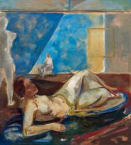 Josef Floch: Studio with sculpture and nude I