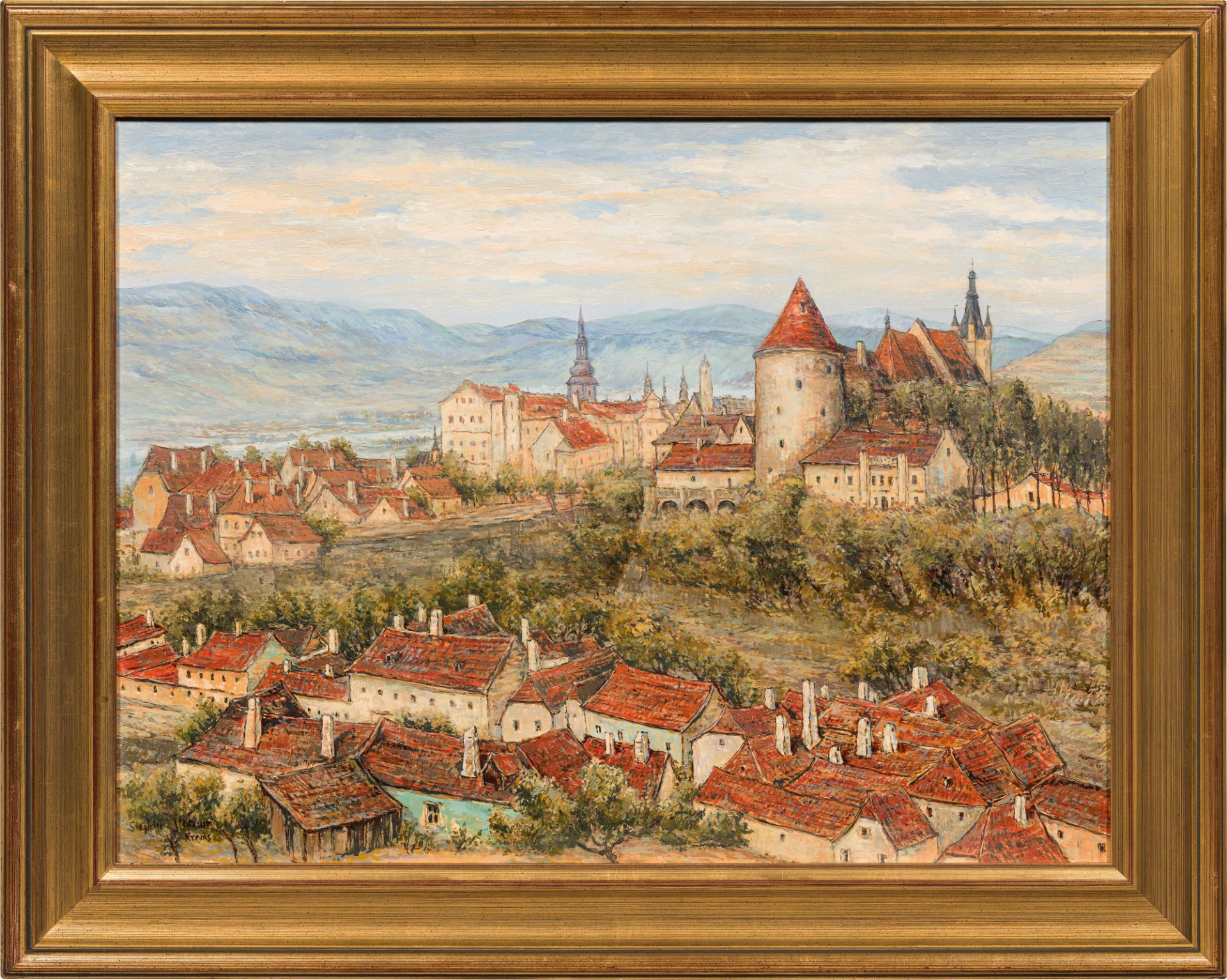 Siegfried Stoitzner: Blick auf den Pulverturm und die Piaristenkirche in Krems - Bild 2 aus 3