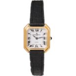 Baume & MercierLadies' watch c. 1980; reference no. "48259"18k gold, leather, sapphire; sapphire