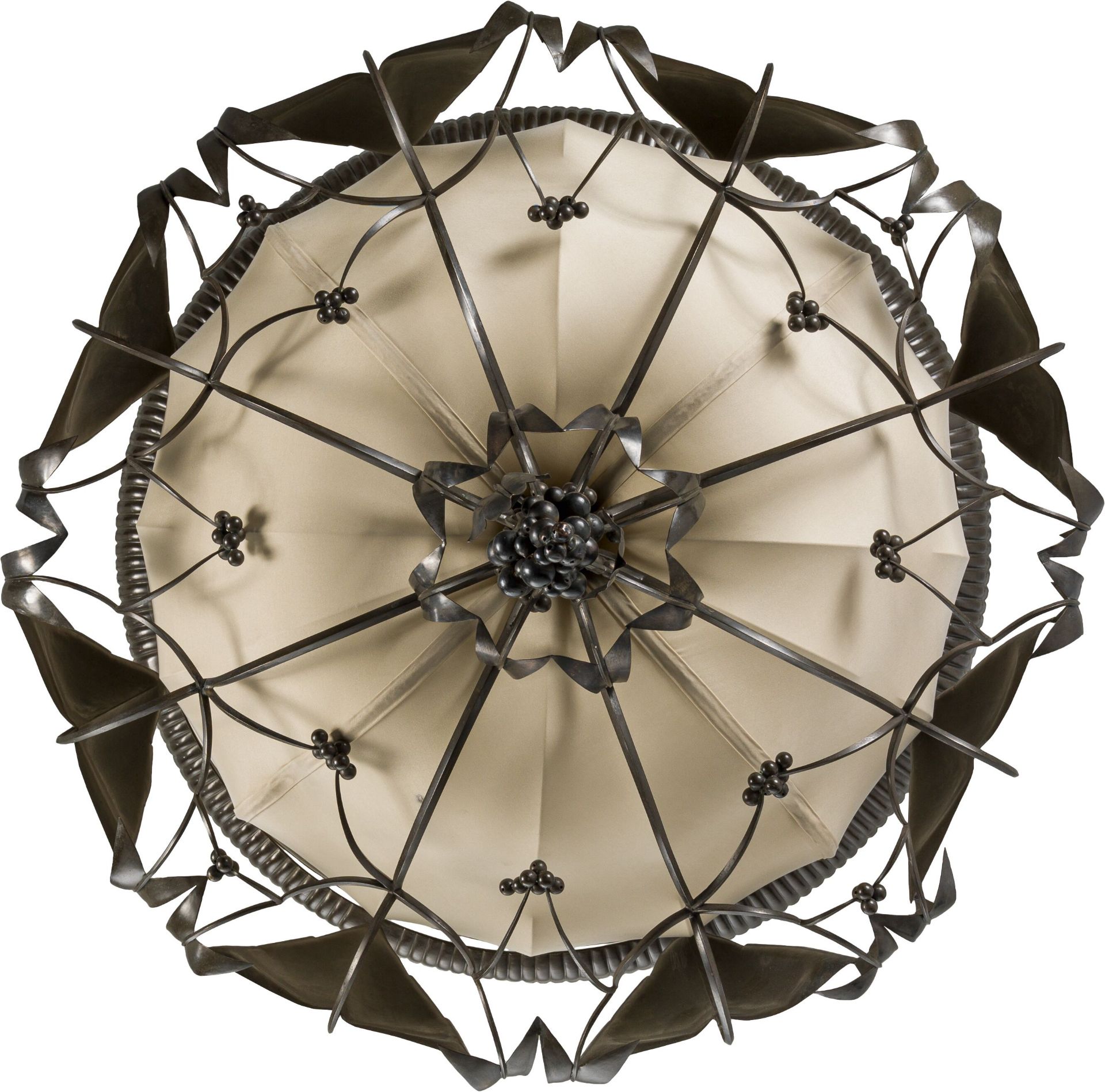 Dagobert PecheChandelierWiener Werkstätte, 1921brass, patinated dark; renewed silk lampshade; marked - Image 2 of 4