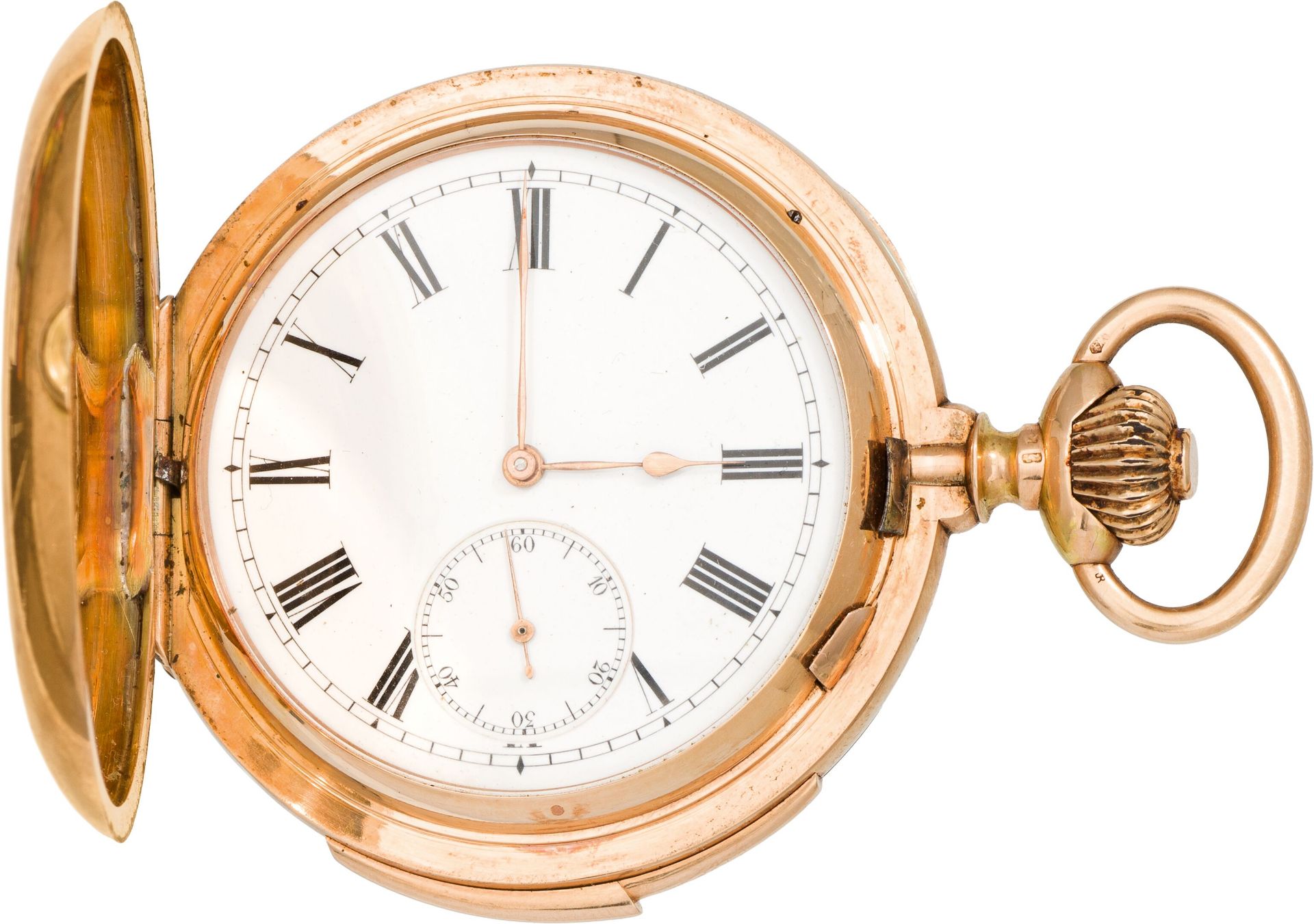 Pocket watch with repeaterSwitzerland, late 19th century14k gold; crown winding mechanism,