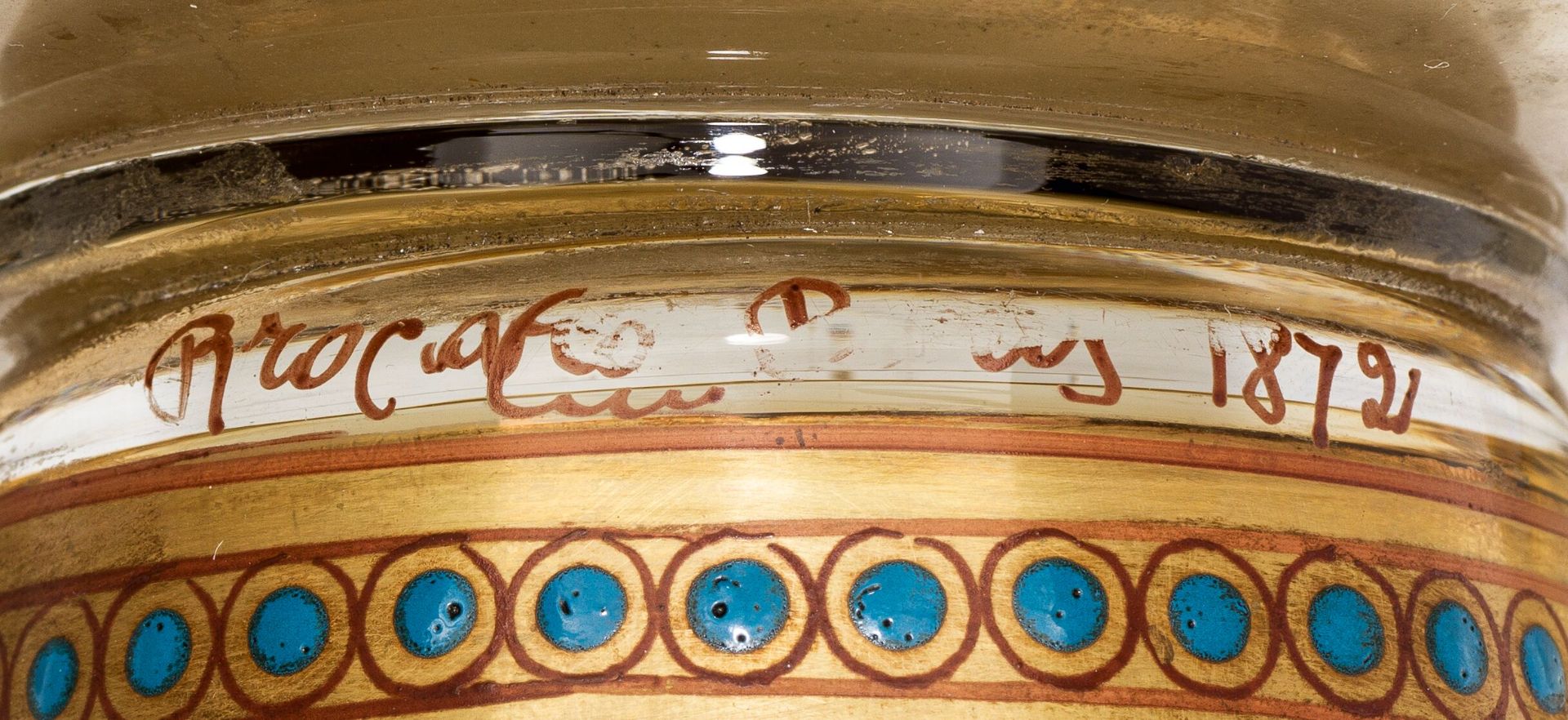 Philippe-Joseph BrocardVaseParis, 1872colourless glass, bunte enamel colour, rich gold décor; signed - Image 2 of 2