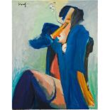Alfred KornbergerSitting smoking nude1995oil on canvas; framed115 x 90 cmsigned on the upper left: