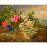 Josef SchusterAlpine roses, gentian and edelweiss1858oil on panel; framed22.5 x 29 cmsigned and